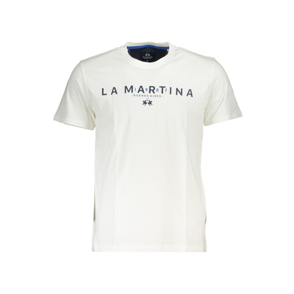 La Martina Chic White Crew Neck Tee με τύπωμα λογότυπου