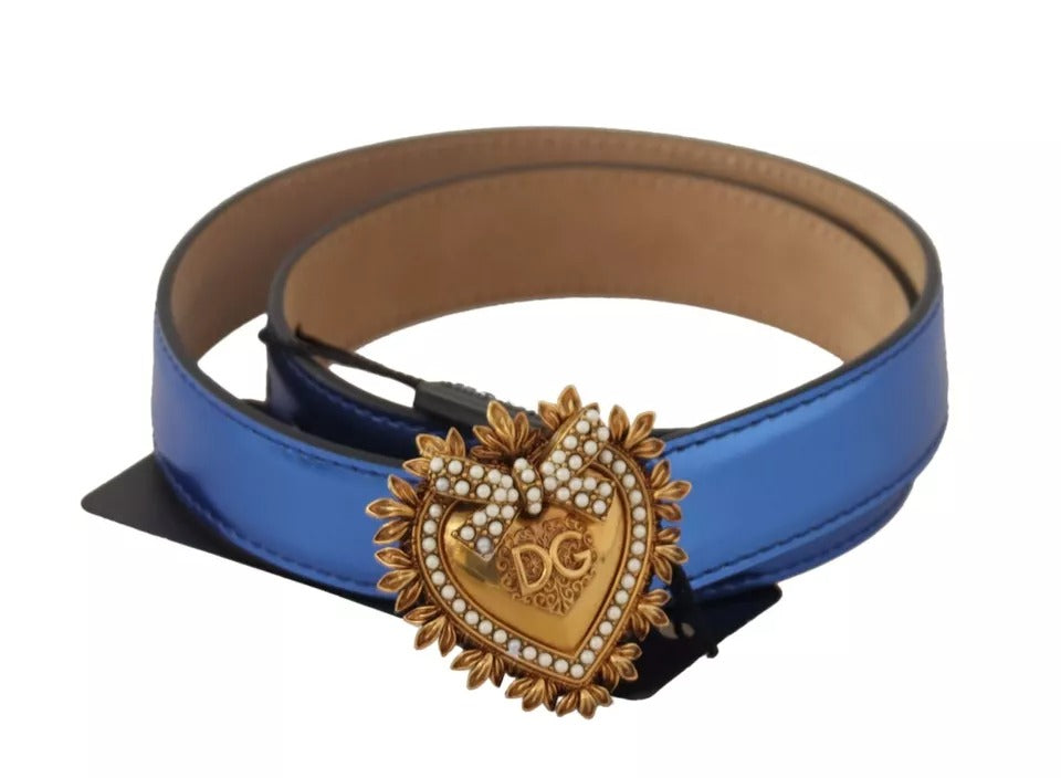 Dolce & Gabbana Blue Leather DEVOTION Heart DG Ζώνη με μεταλλική πόρπη