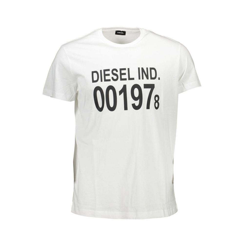 Diesel White Cotton Crew Neck Tee με τυπωμένο λογότυπο