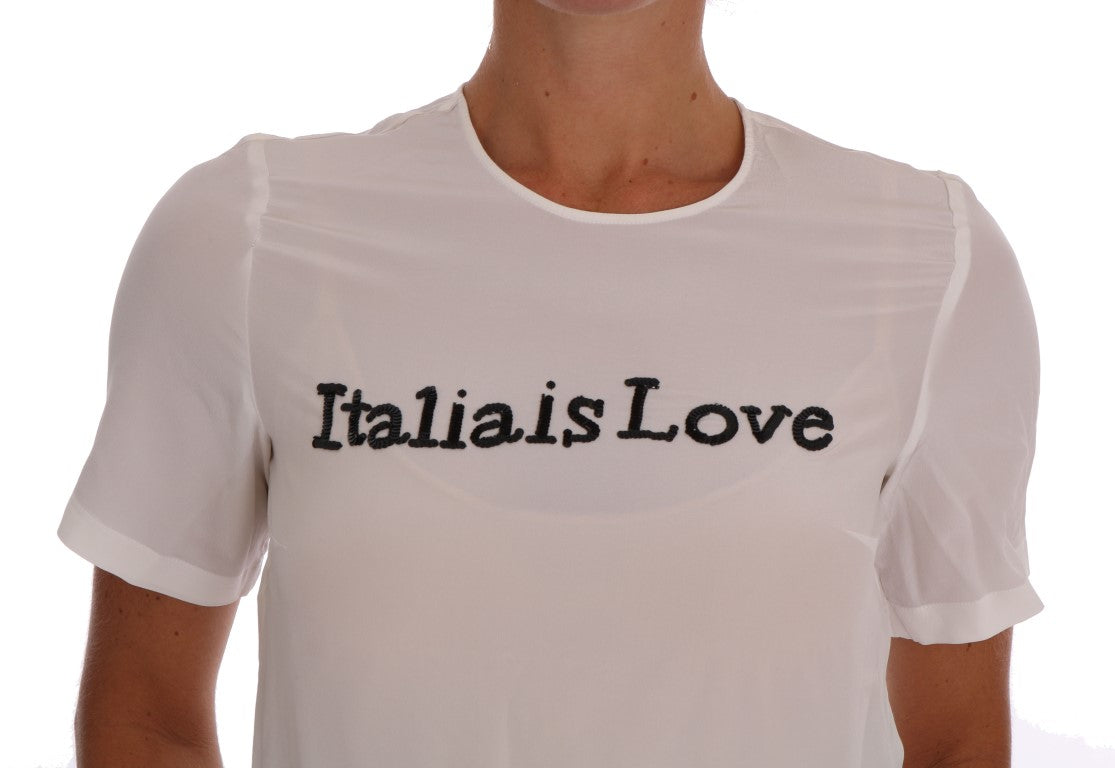 Λευκή μπλούζα Dolce &amp; Gabbana Silk Sequined 'Italia Is Love'