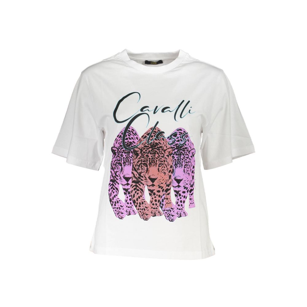 Cavalli Class Chic Slim Fit White Tee with Signature Print