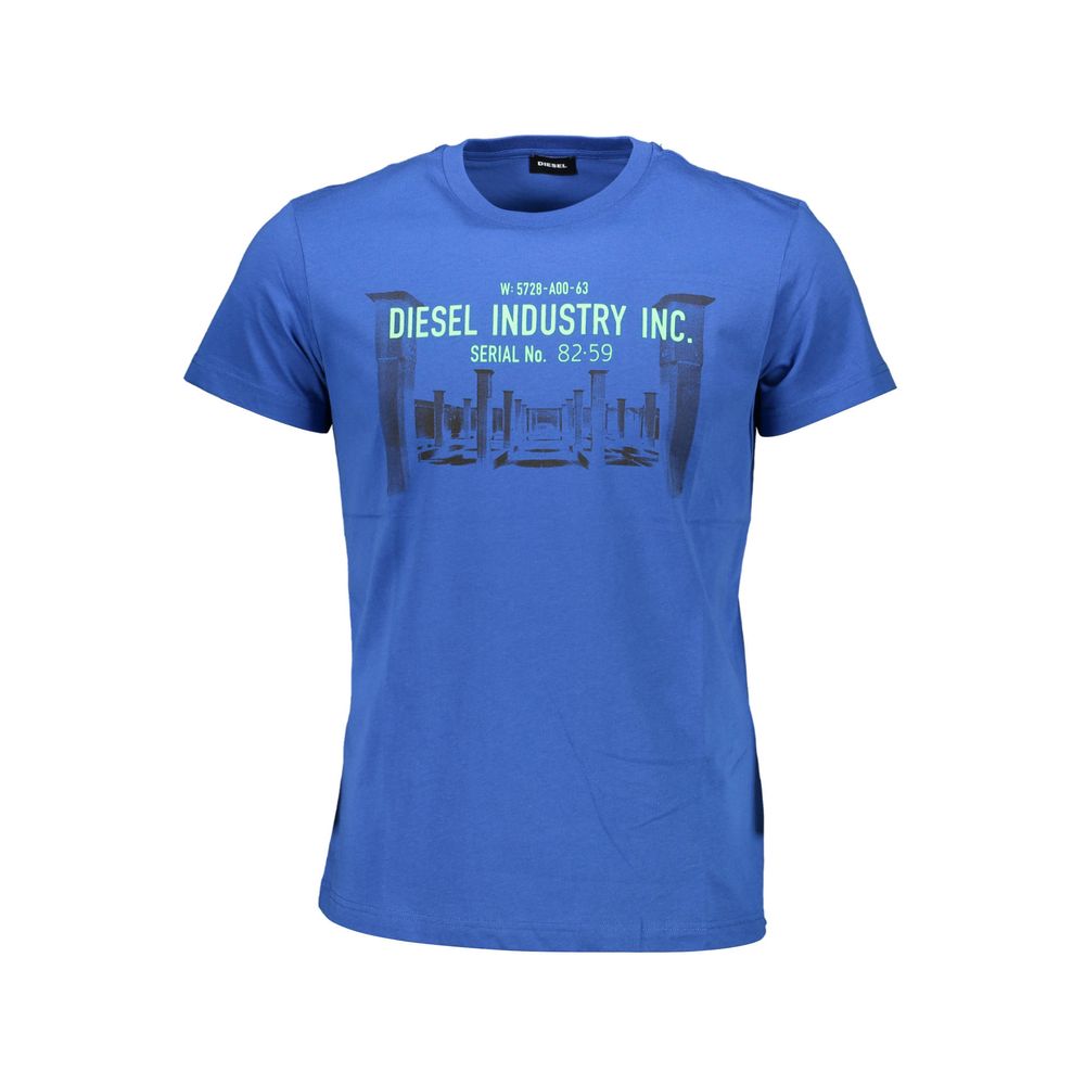 Diesel Blue Cotton Crew Neck Tee με γραφικό λογότυπο