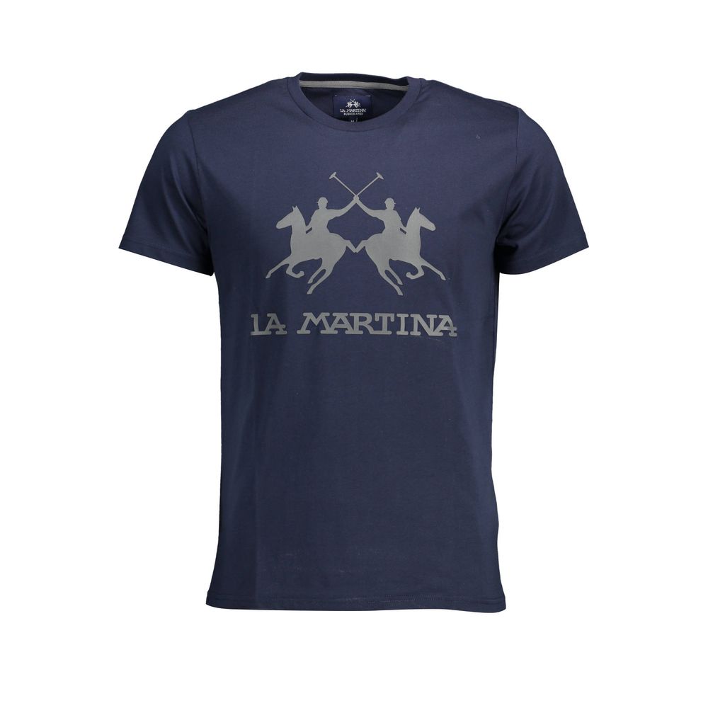 La Martina Chic Blue Crew Tee λαιμού με στάμπα εμβλήματος