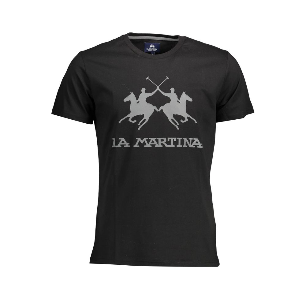 La Martina Elegant Black Crew Neck Cotton Tee