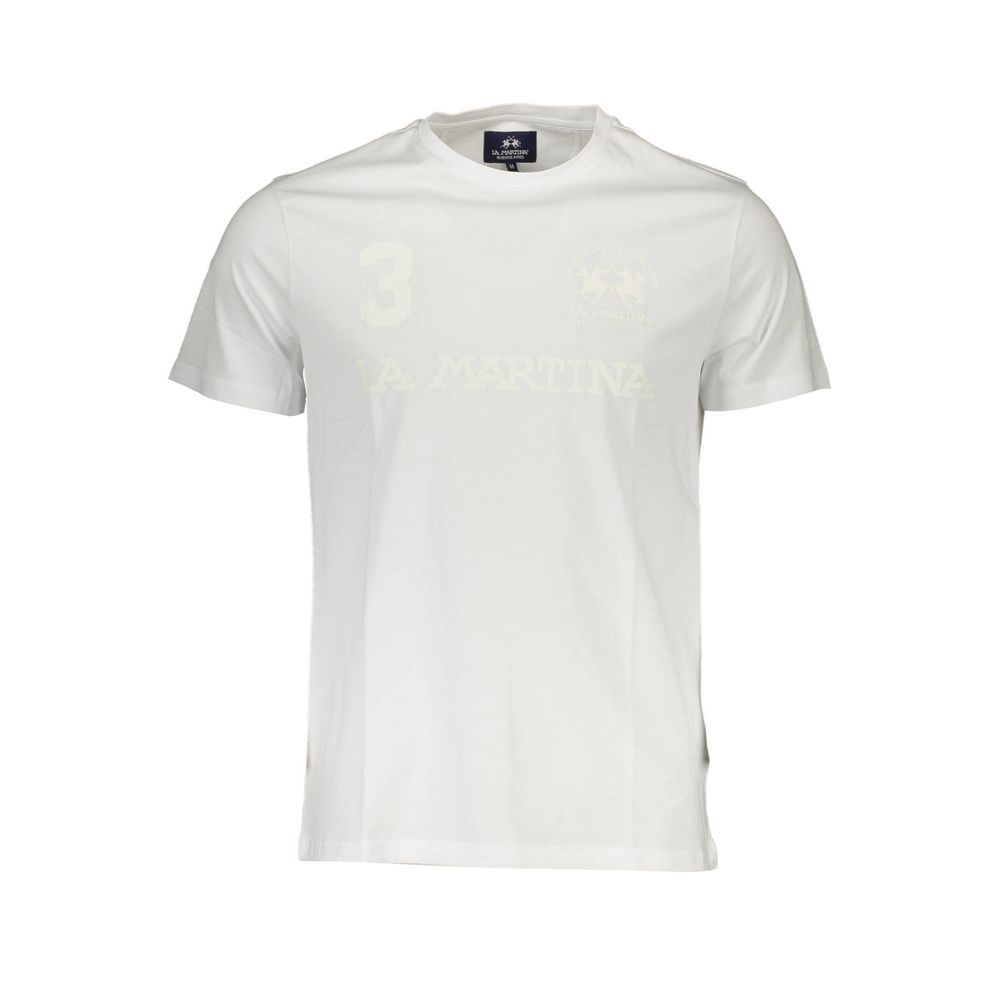 La Martina Elegant White Crew Neck Tee with Logo Print