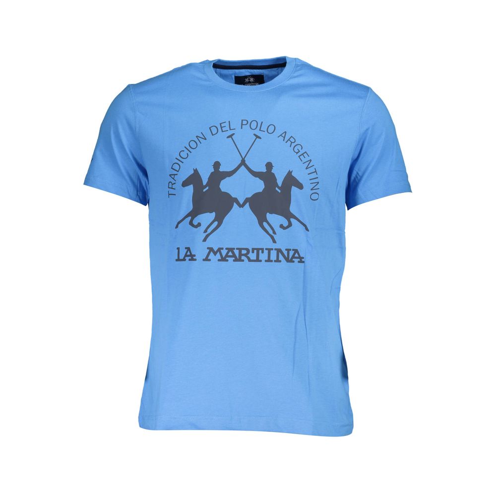 La Martina Regal Blue Cotton Tee with Classic Print