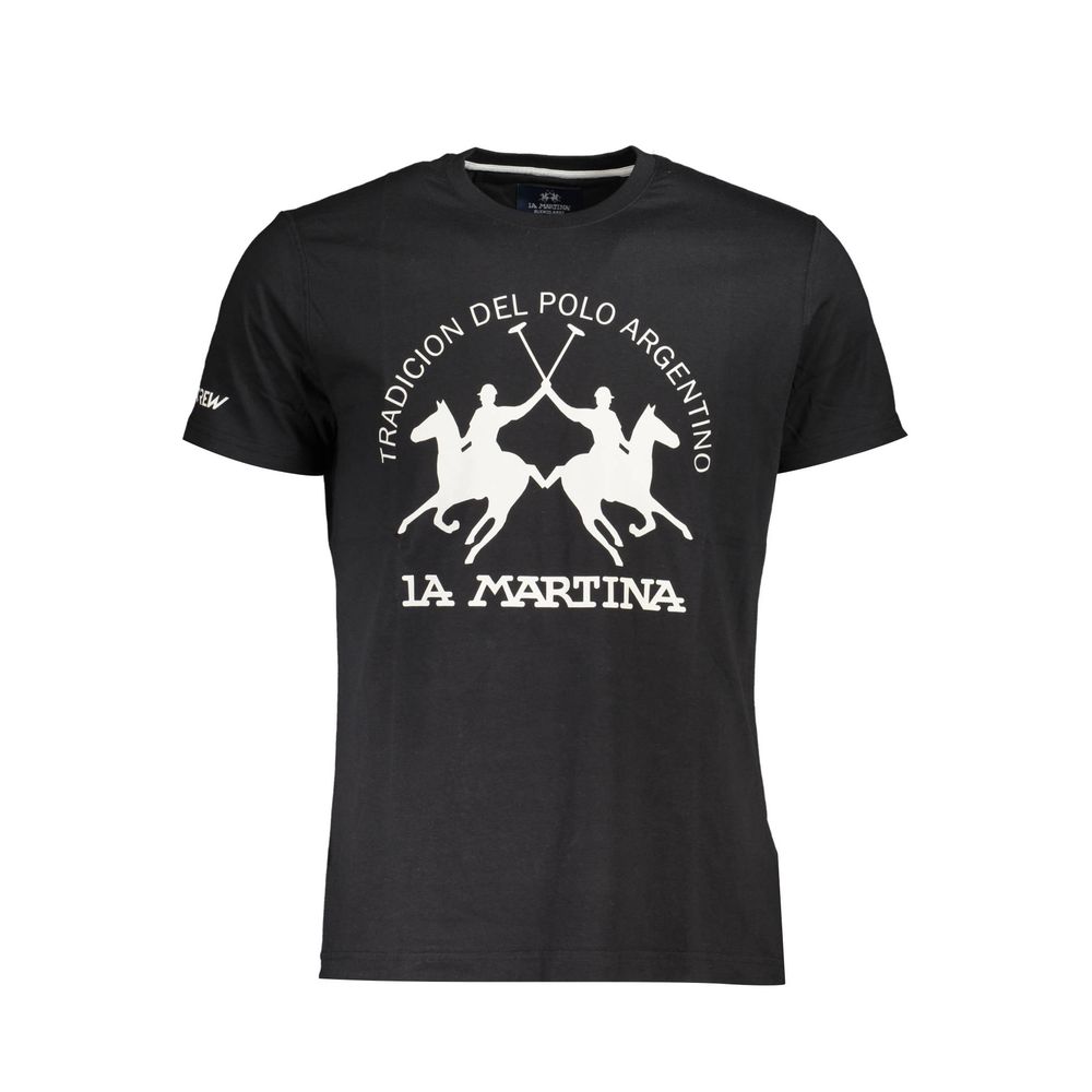 La Martina Elegant Black Cotton Tee with Iconic Print