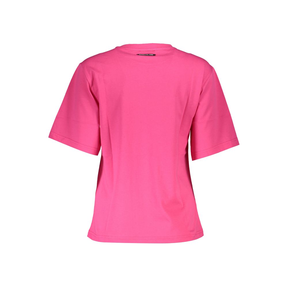 Cavalli Class Elegant Slim Fit Pink Tee με κομψή στάμπα