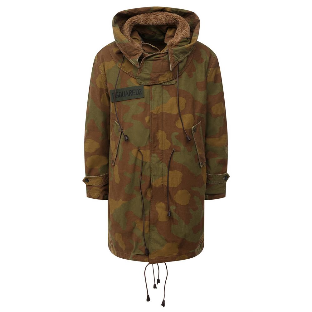 Dsquared² Camo με κουκούλα παρκά με δερμάτινες λεπτομέρειες