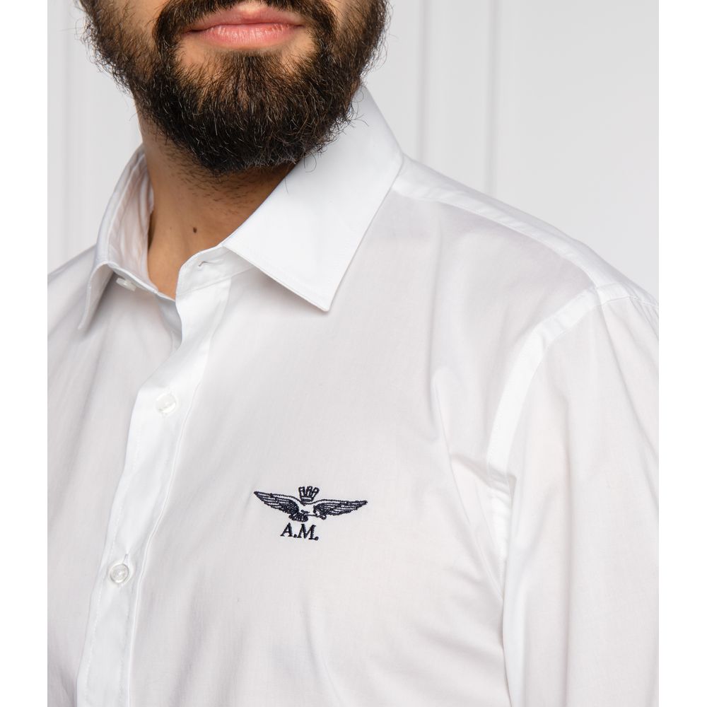 Λευκό βαμβακερό πουκάμισο Aeronautica Militare Slim Fit με λογότυπο Eagle