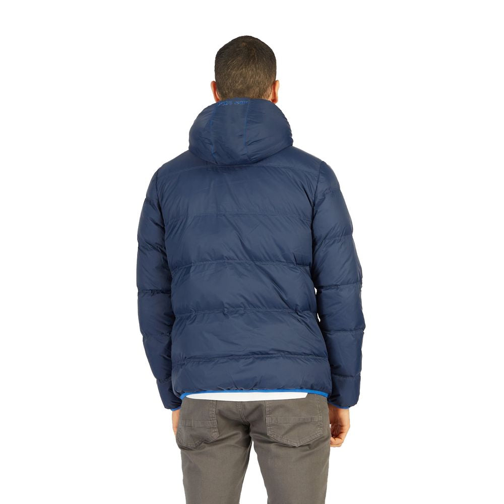 La Martina Elegant Blue High-Collar Men's Puffer Jacket