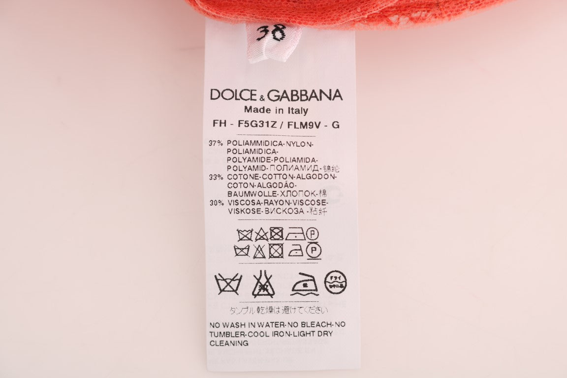 Dolce &amp; Gabbana Κομψή πορτοκαλί φλοράλ δαντέλα μπλούζα ζακέτα με κρύσταλλο