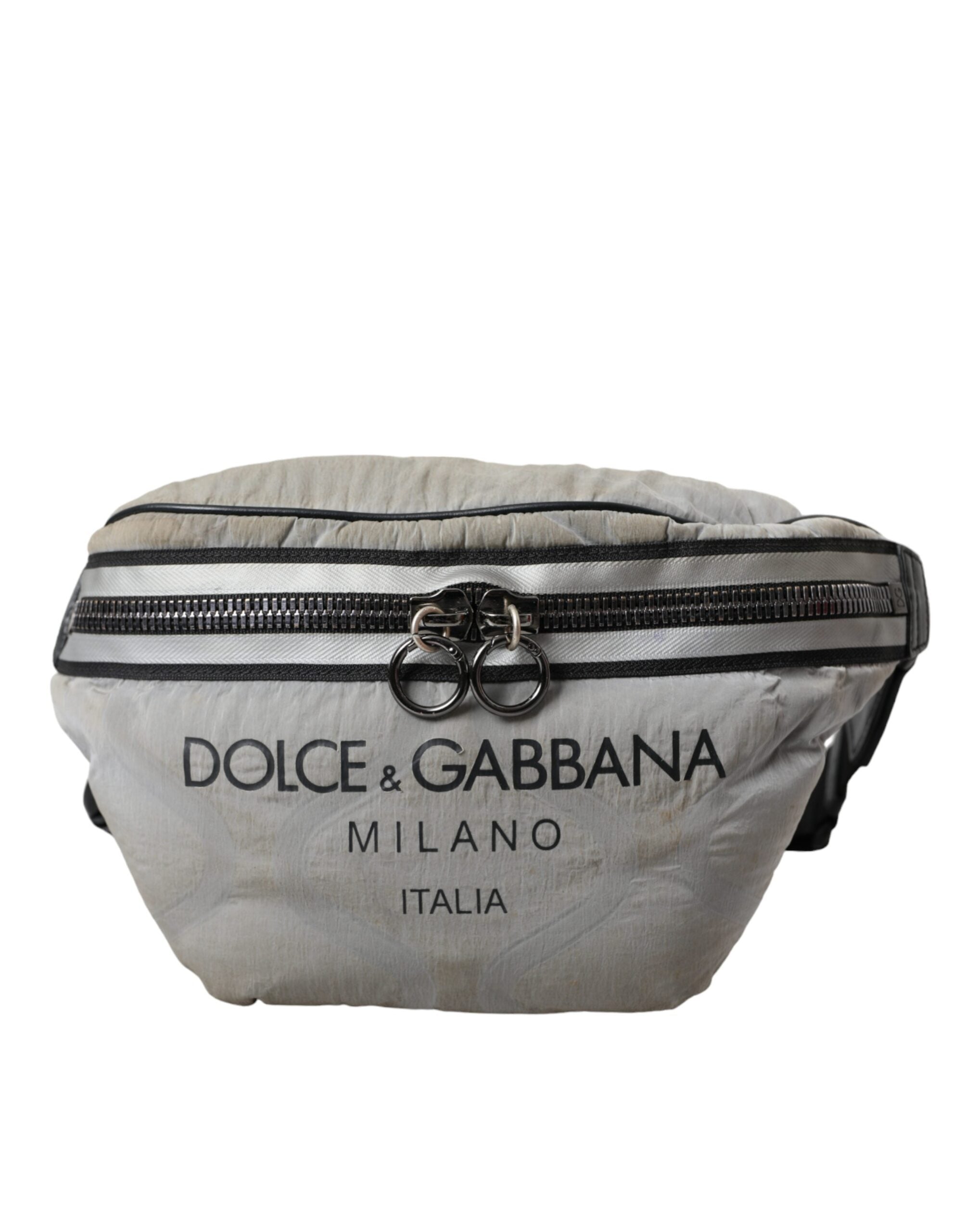 Dolce & Gabbana Silver Black Nylon Δερμάτινο λογότυπο Waist Fanny Pack Τσάντα