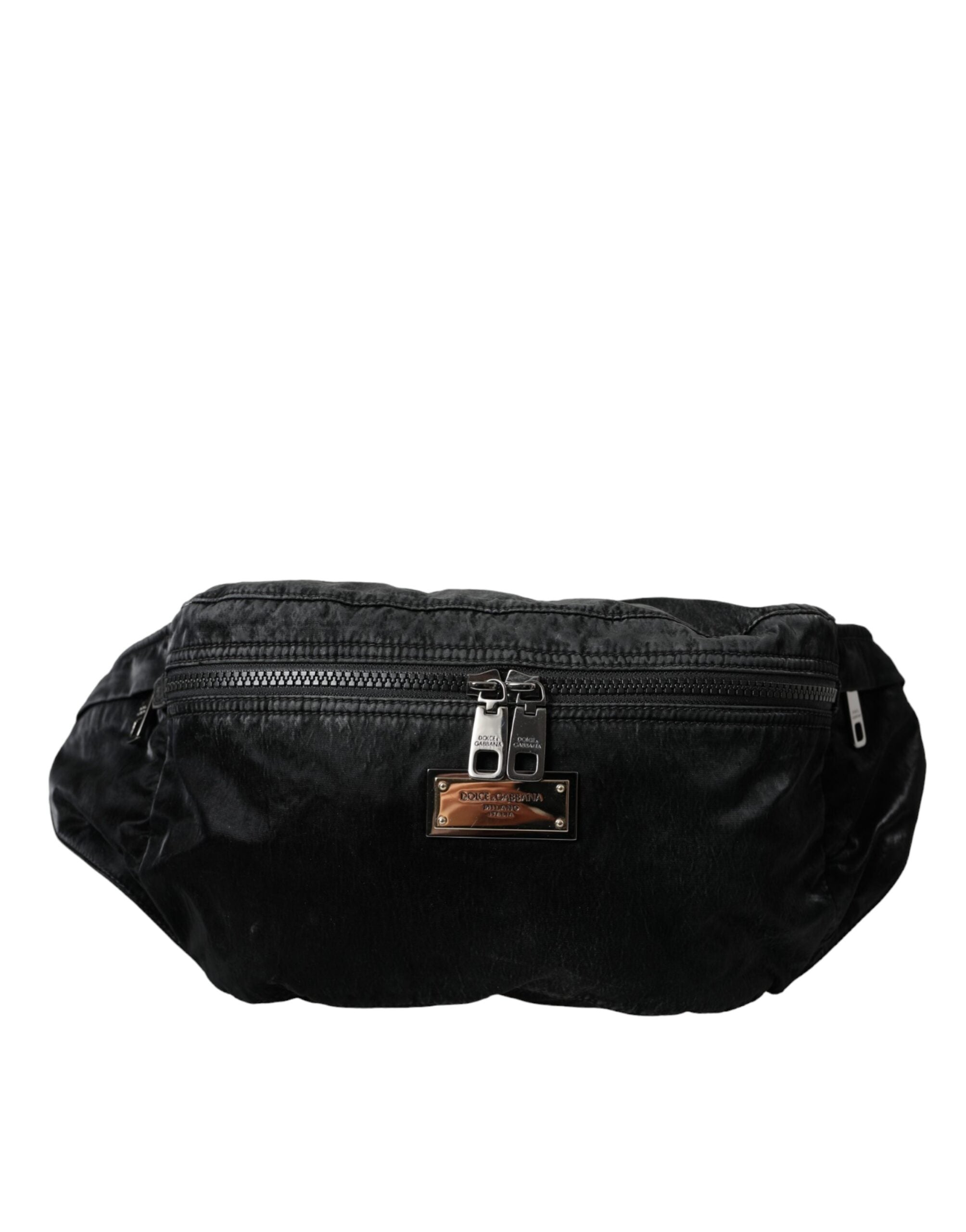 Dolce & Gabbana Black Nylon με λογότυπο πλάκα ζώνη μέσης Fanny Pack Τσάντα