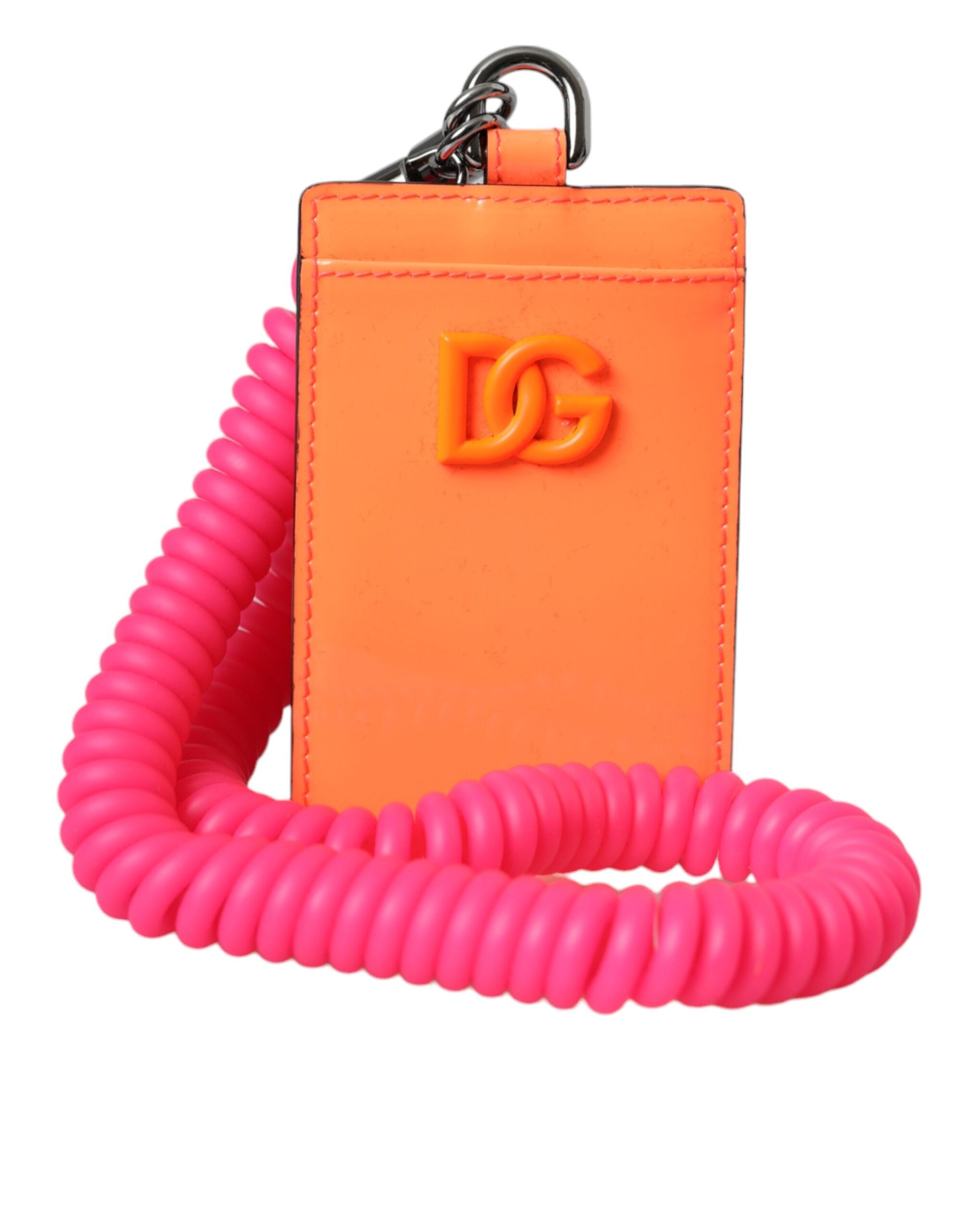 Πορτοφόλι για κάρτα Dolce & Gabbana Orange Pink Leather DG Logo με λουράκι λαιμού