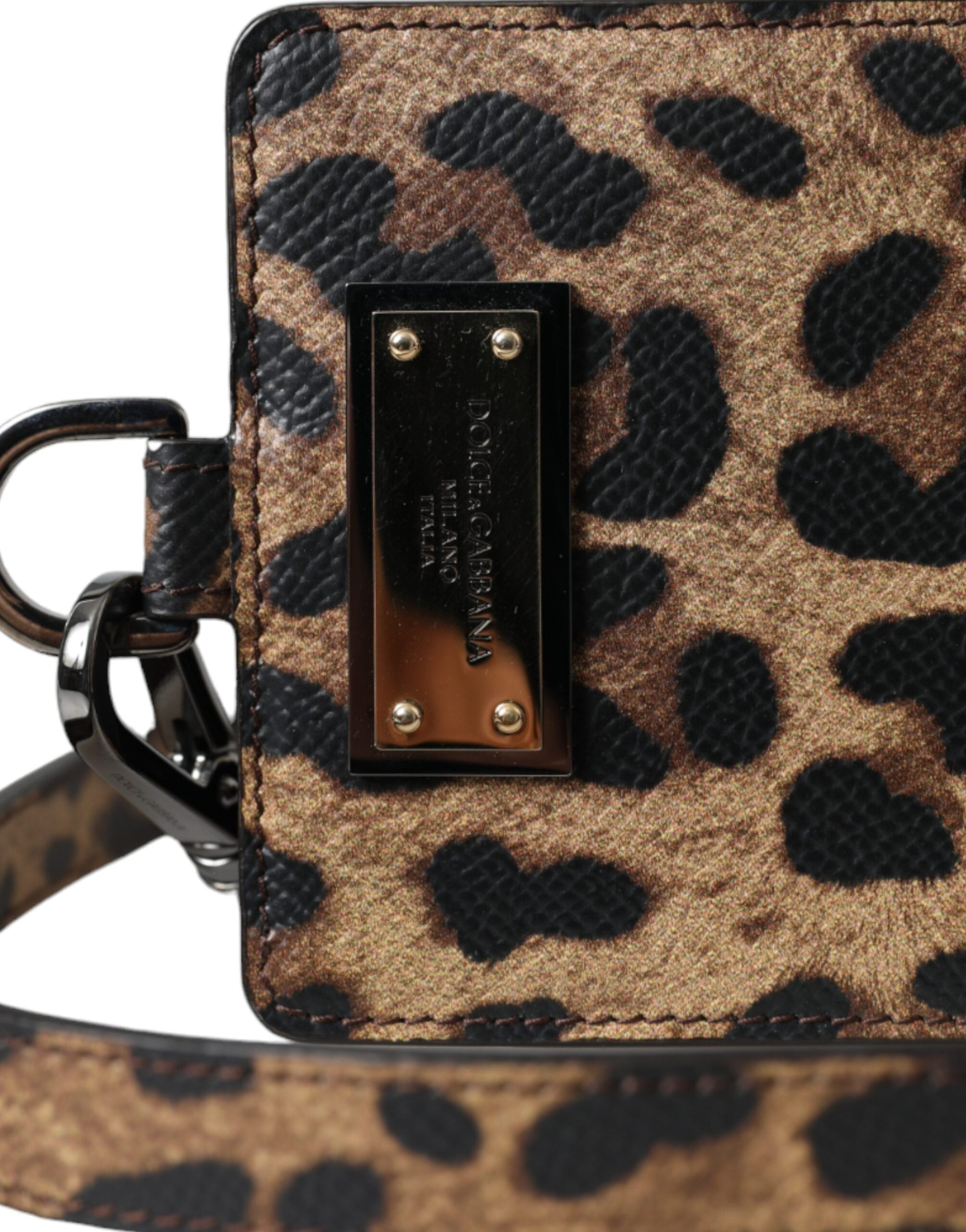 Πορτοφόλι με πλάκα κάρτας Dolce & Gabbana Brown Leopard Print Logo