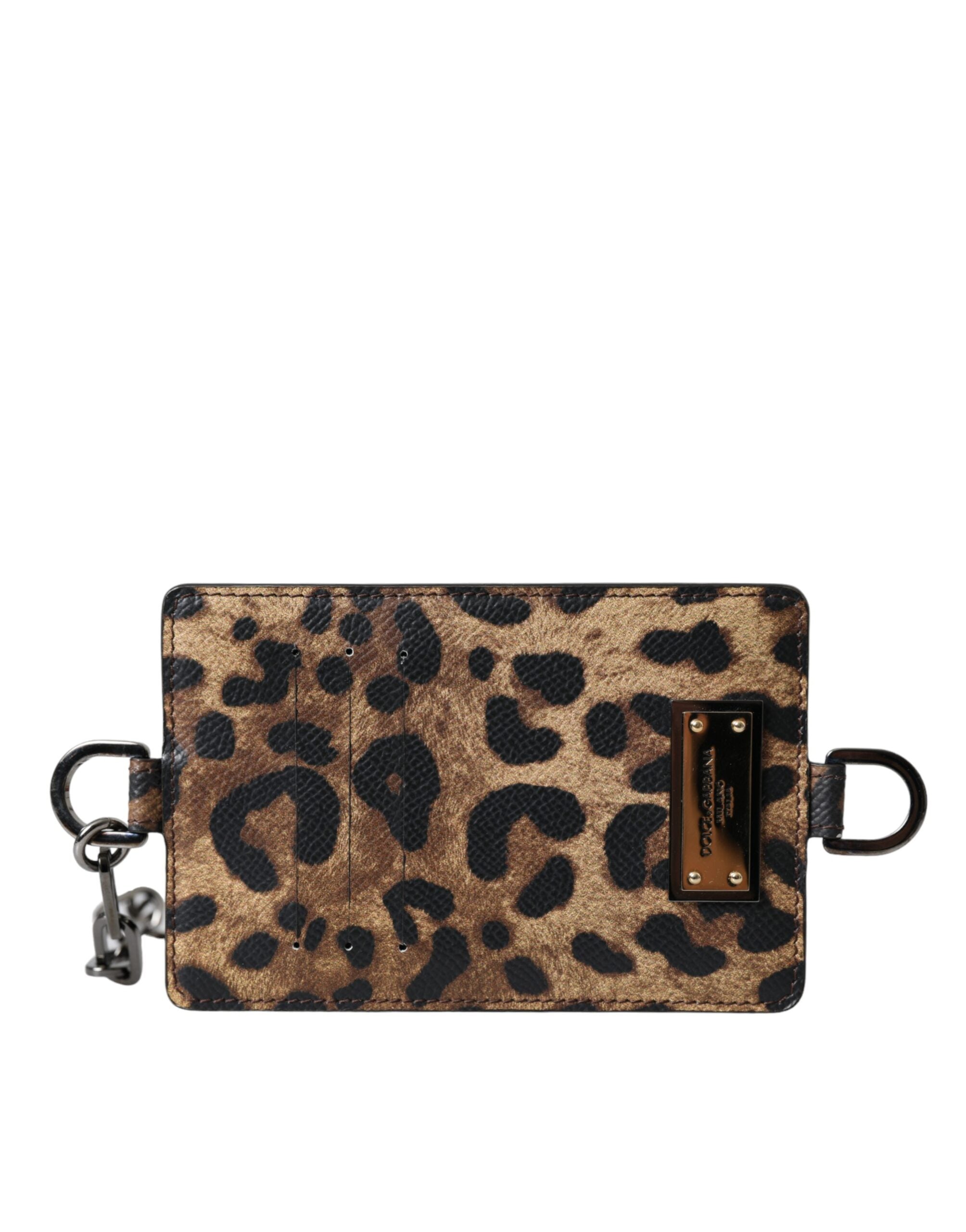 Πορτοφόλι με πλάκα κάρτας Dolce & Gabbana Brown Leopard Print Logo