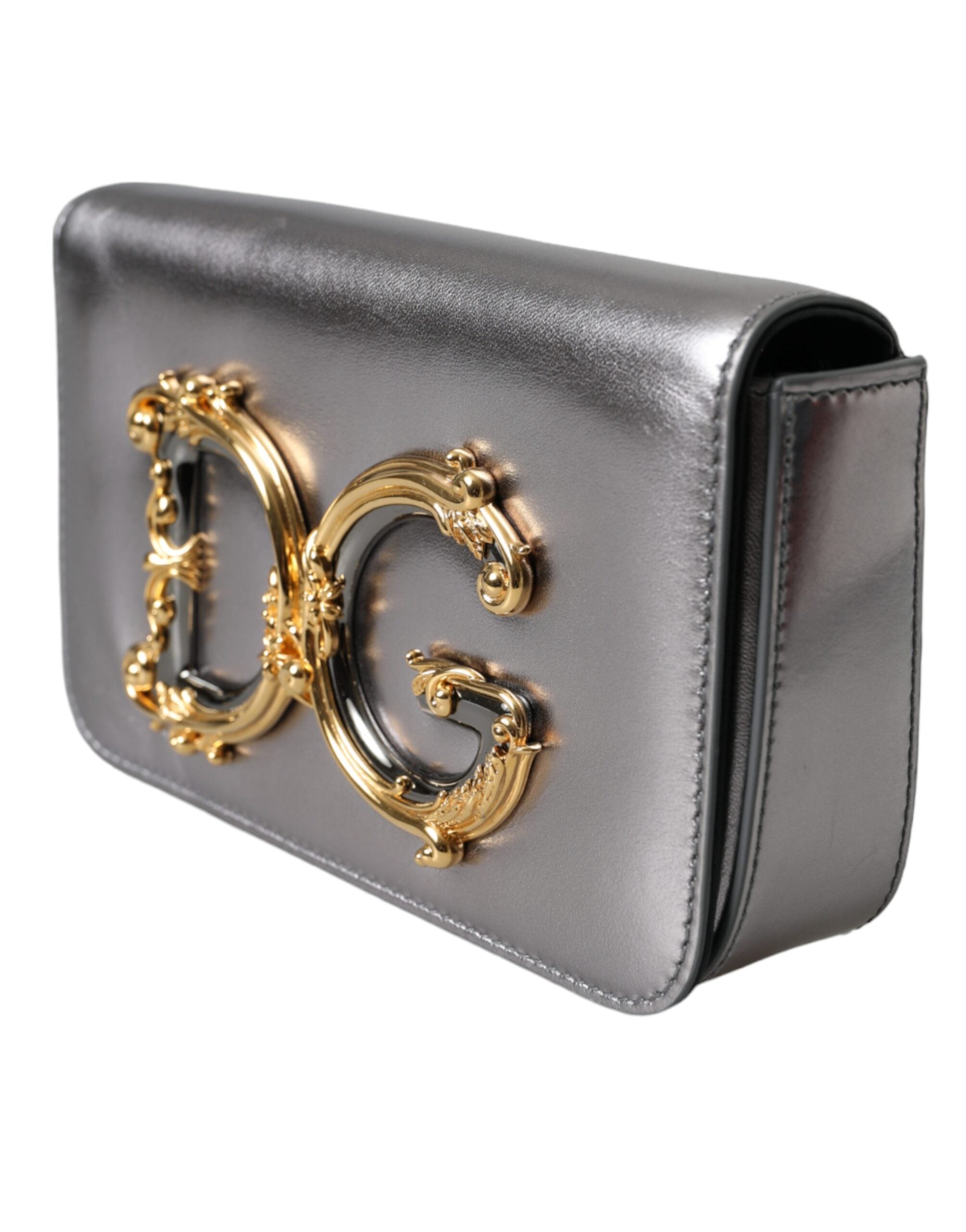 Τσάντα ώμου Dolce & Gabbana Metallic Silver Leather DG Girls Napa