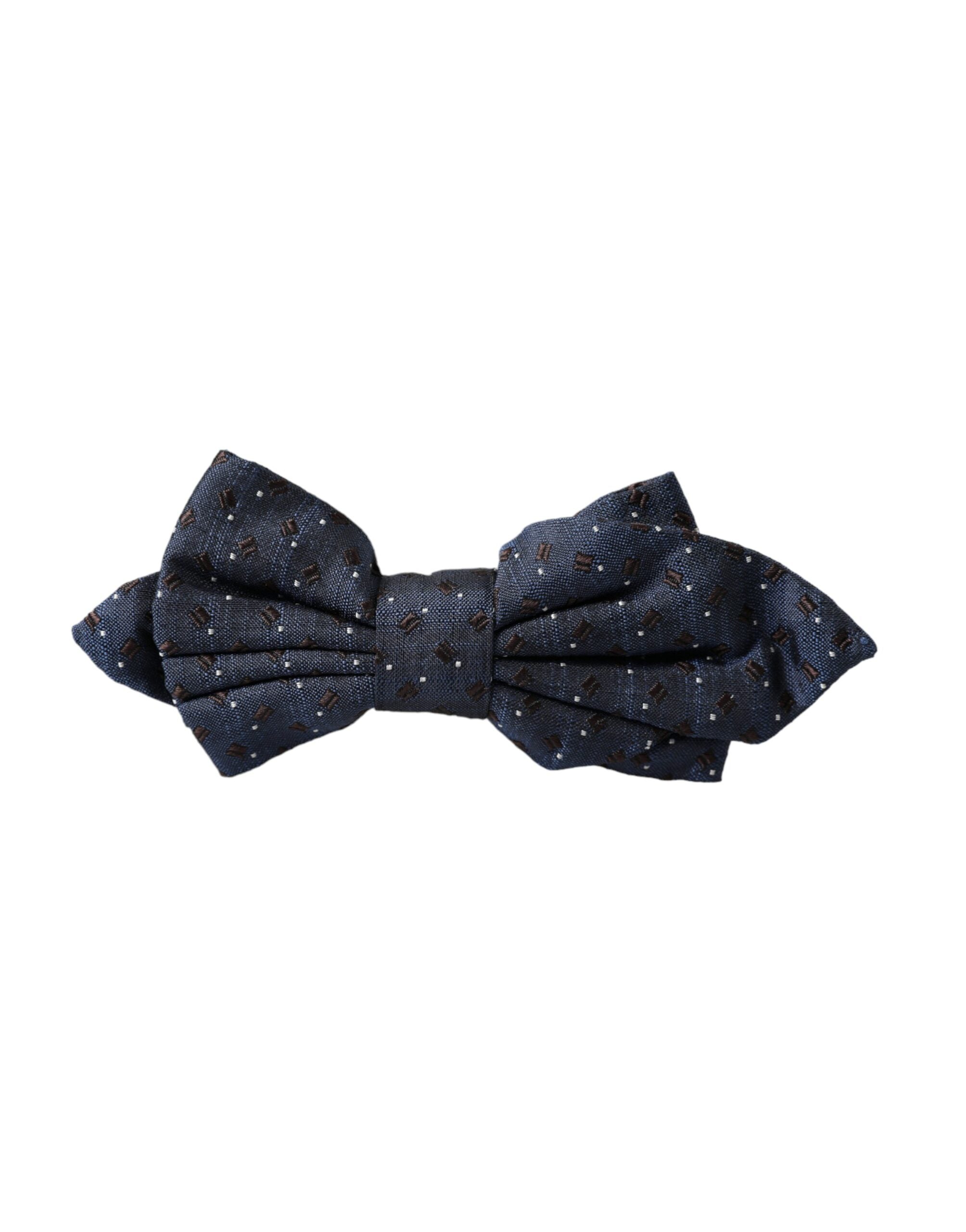 Ανδρικό παπιγιόν με ρυθμιζόμενο μοτίβο Dolce & Gabbana Navy Blue Silk Papillon