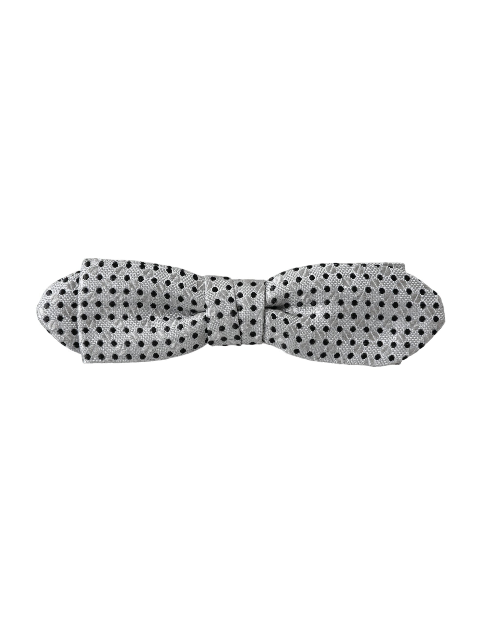 Dolce & Gabbana Gray Silk Polka Dot Adjustable Neck Men Papillon Bow Tie