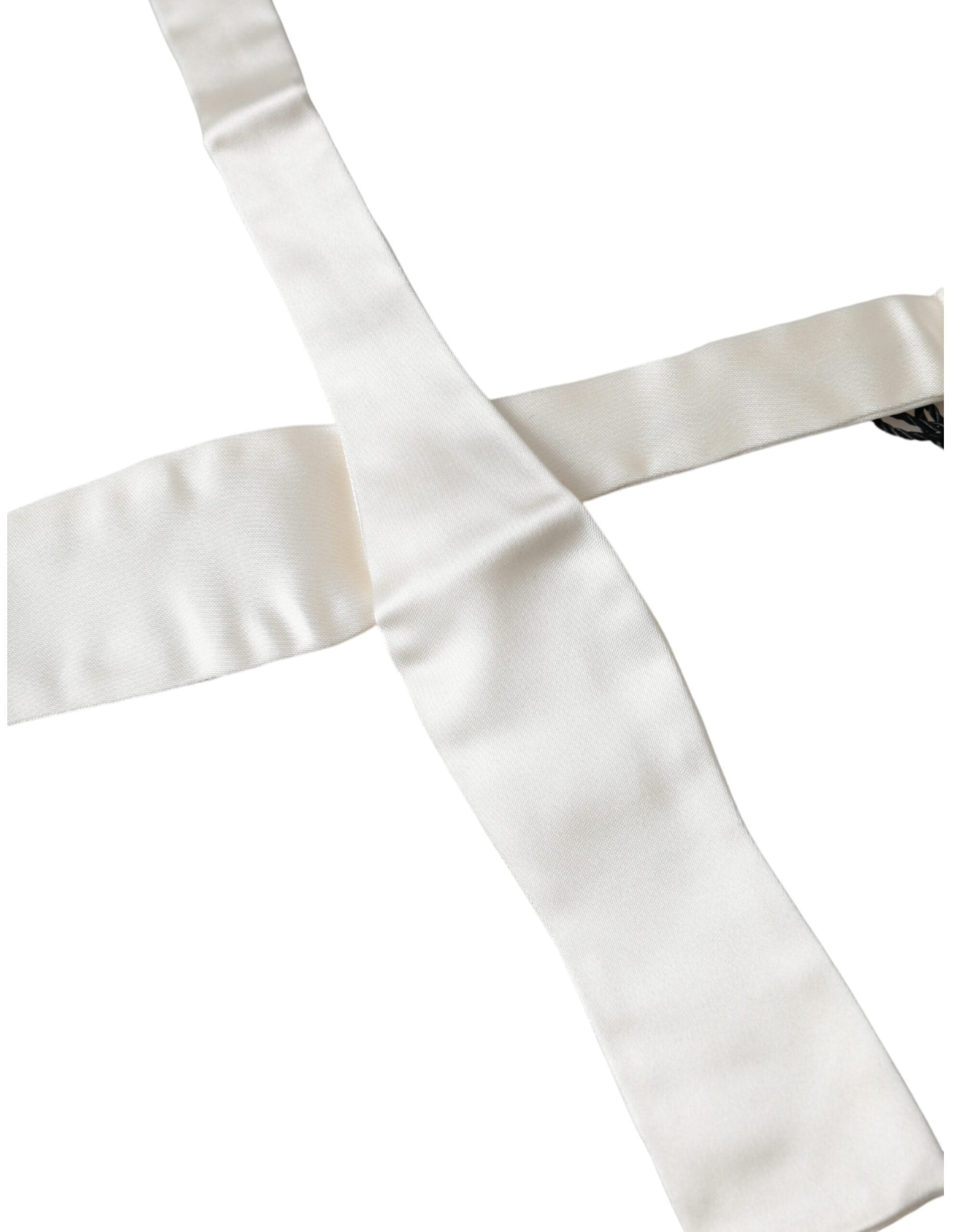 Ανδρικό παπιγιόν Dolce & Gabbana White Silk Slim Skinny Necktie