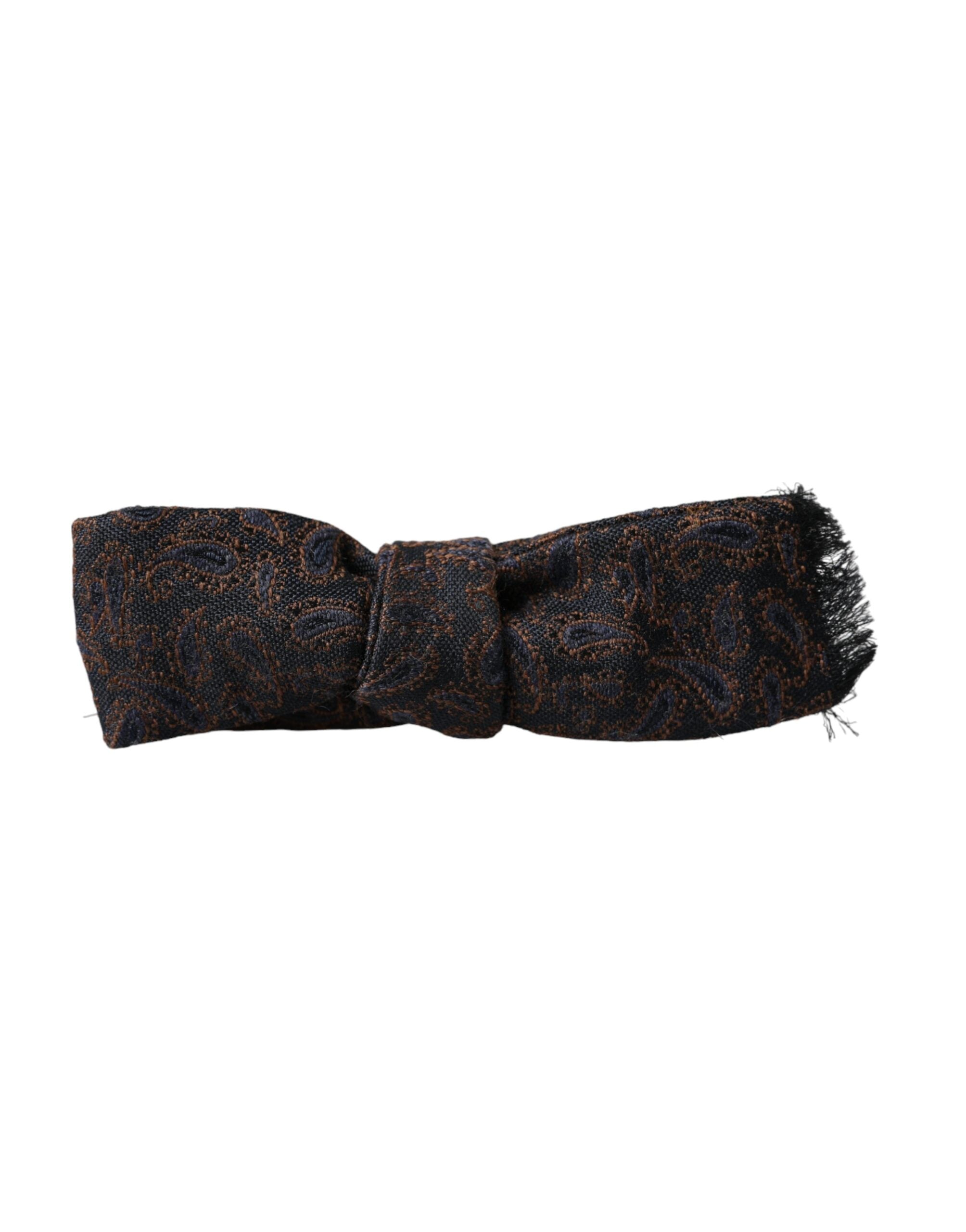 Ανδρικό παπιγιόν Dolce & Gabbana Brown Fantasy Silk Wool με ρυθμιζόμενο λαιμό