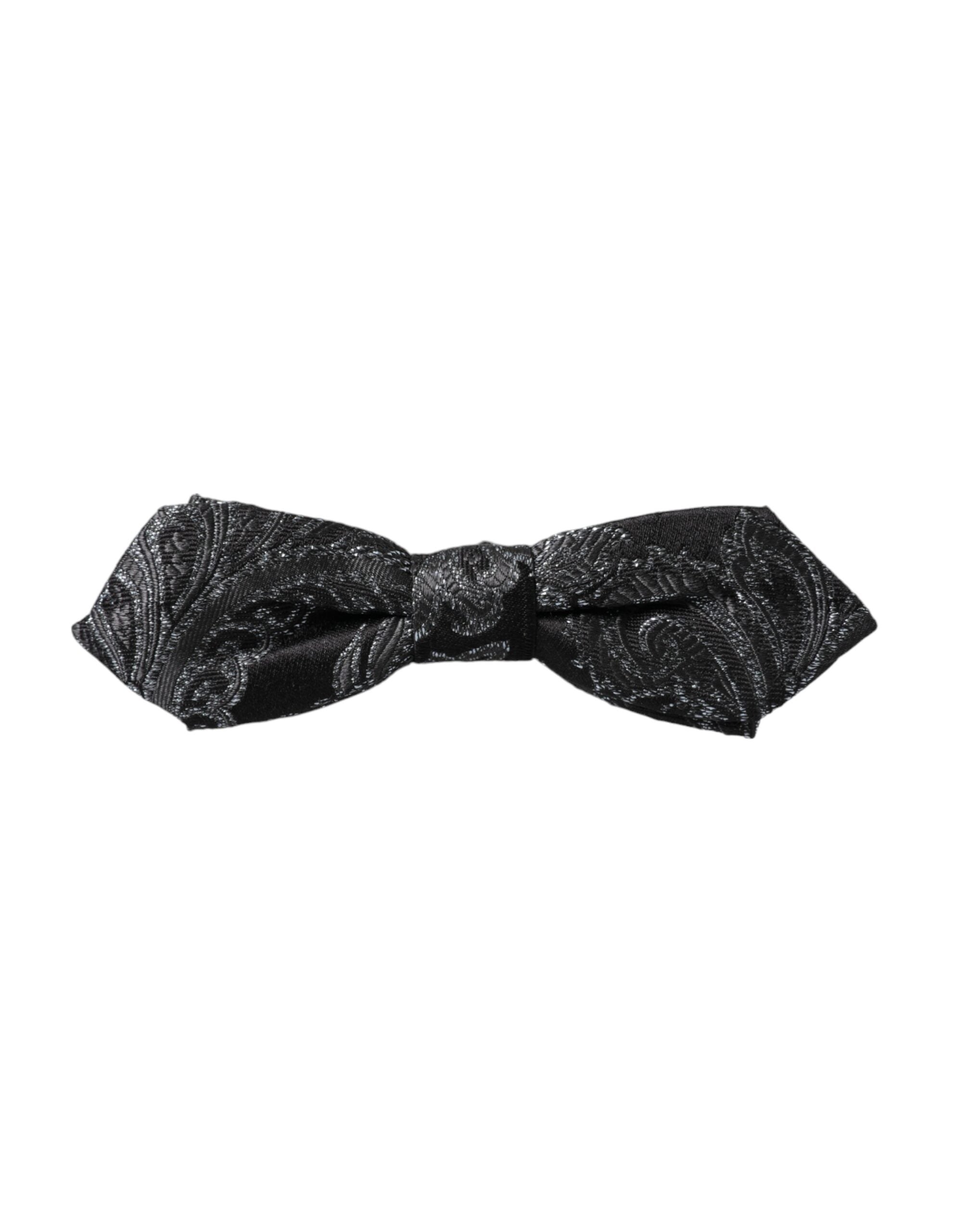 Ανδρικό παπιγιόν με ρυθμιζόμενο λαιμό Dolce & Gabbana Black Silk Jacquard