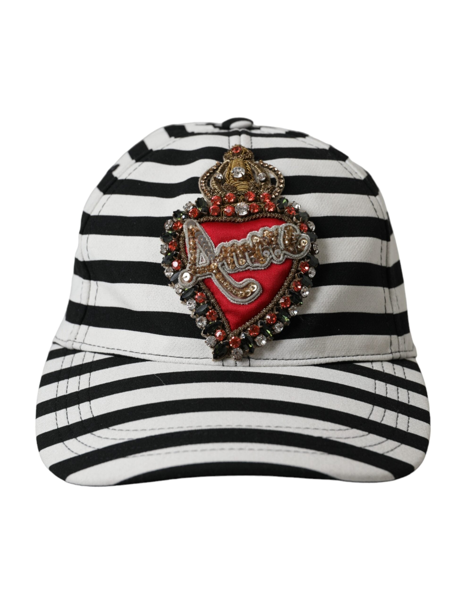 Καπέλο μπέιζμπολ από Dolce & Gabbana Black White Stripe Amore Heart απλικέ