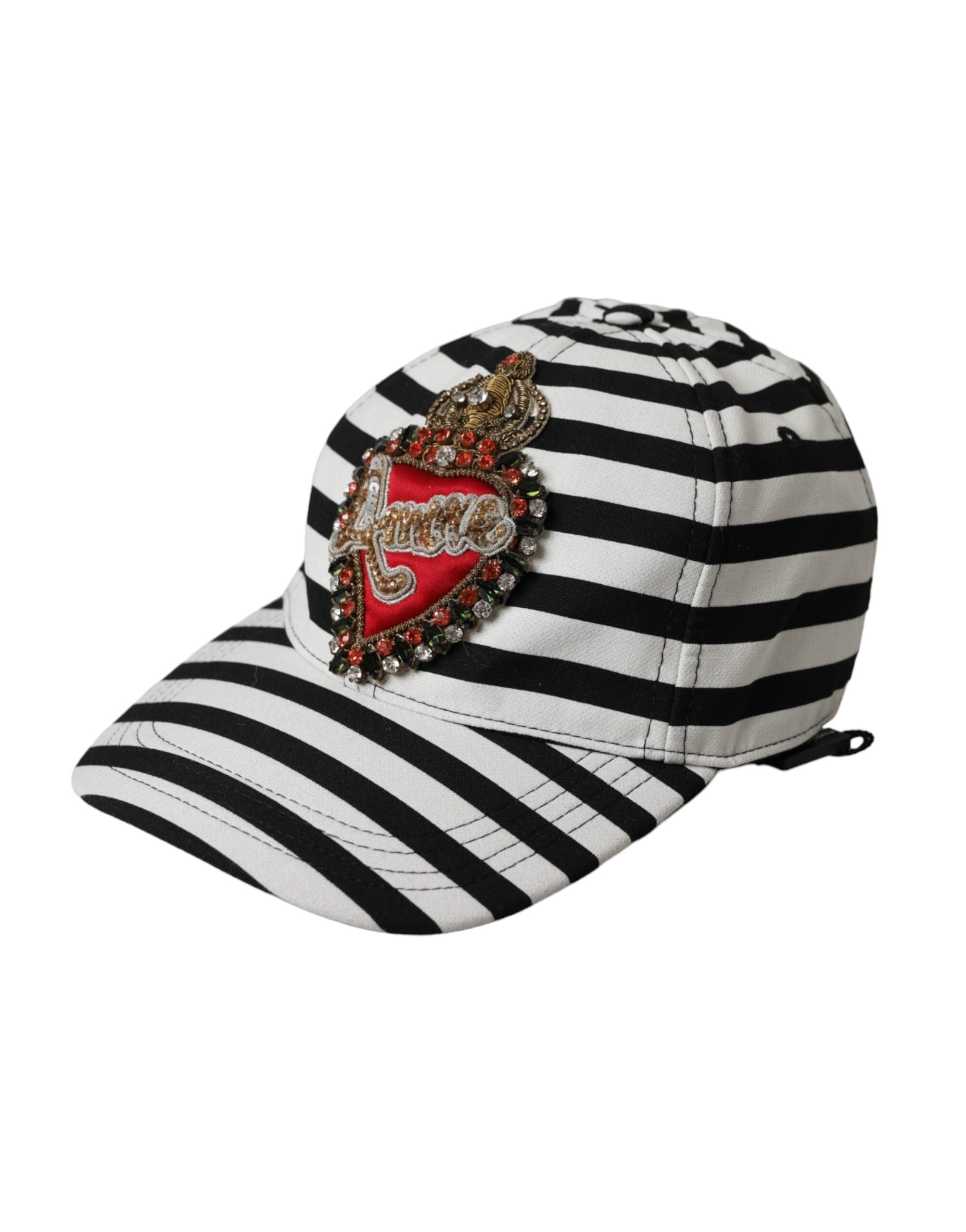 Καπέλο μπέιζμπολ από Dolce & Gabbana Black White Stripe Amore Heart απλικέ