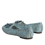 Dolce & Gabbana Blue Lace Crystal Ballet Flats Loafers Παπούτσια