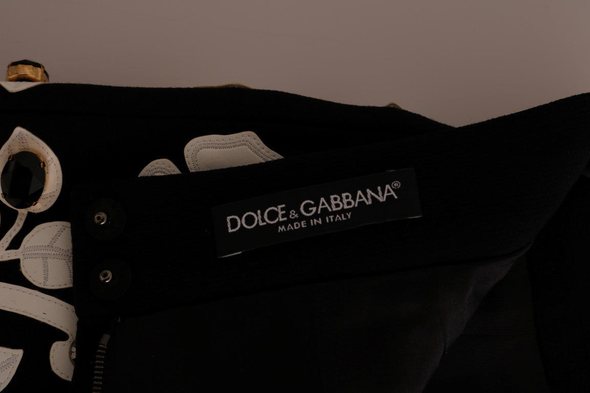 Dolce &amp; Gabbana Μαύρη Λευκή Floral Μπαρόκ Κρυστάλλινη Φούστα Pencil