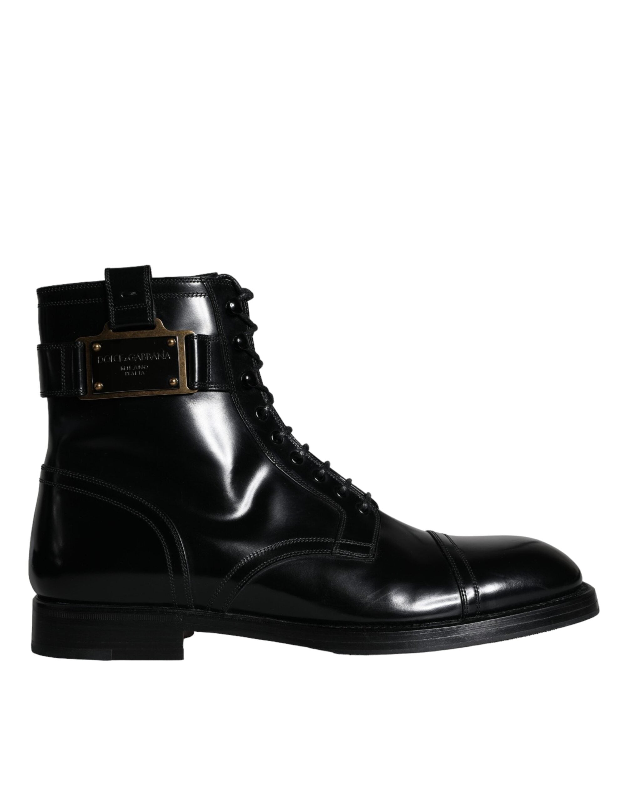 Dolce & Gabbana Μαύρο λογότυπο Lace Up Mid Calf Ανδρικές Μπότες Παπούτσια