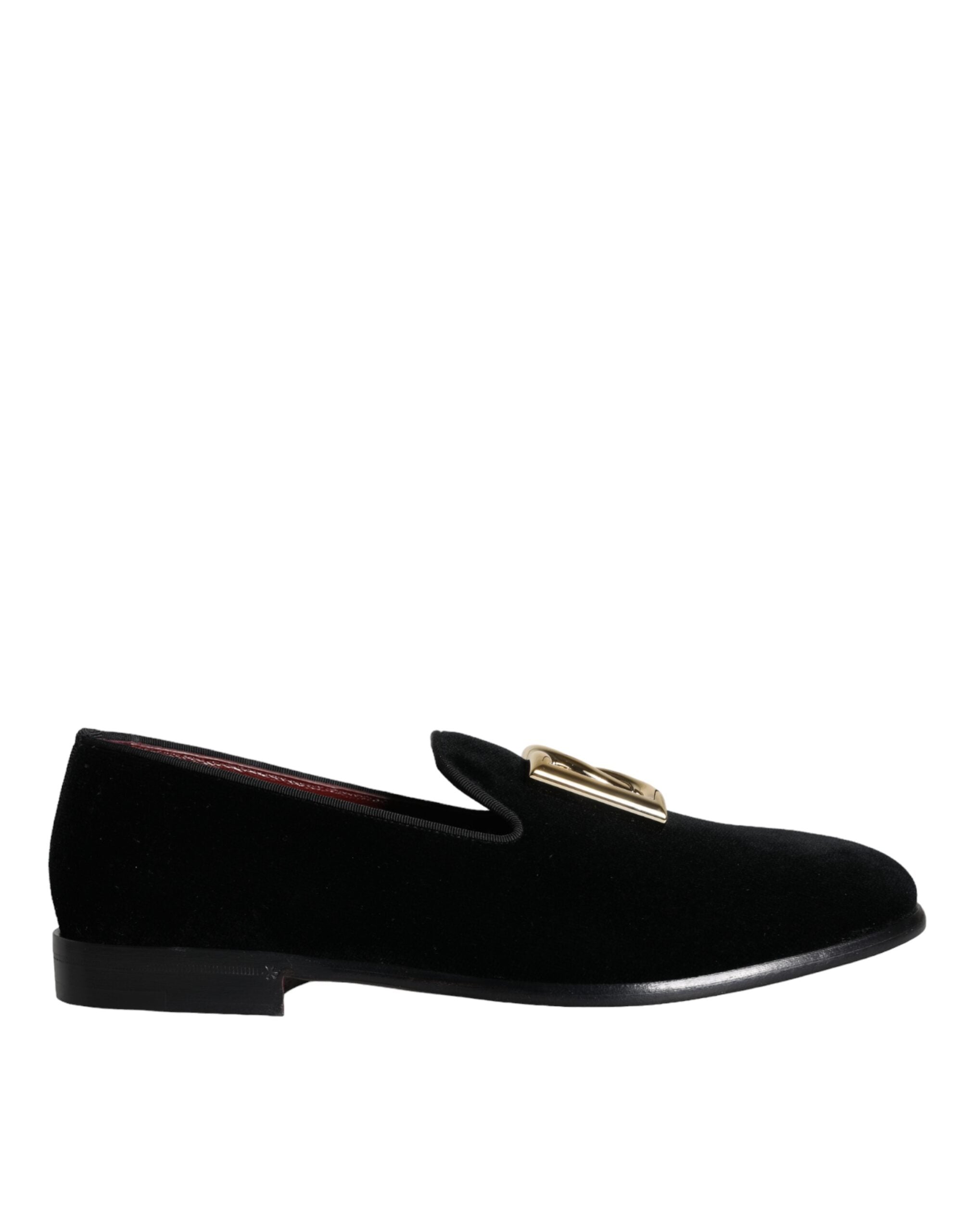 Παπούτσια φόρεμα Loafers με λογότυπο Dolce & Gabbana Black Velvet Cotton