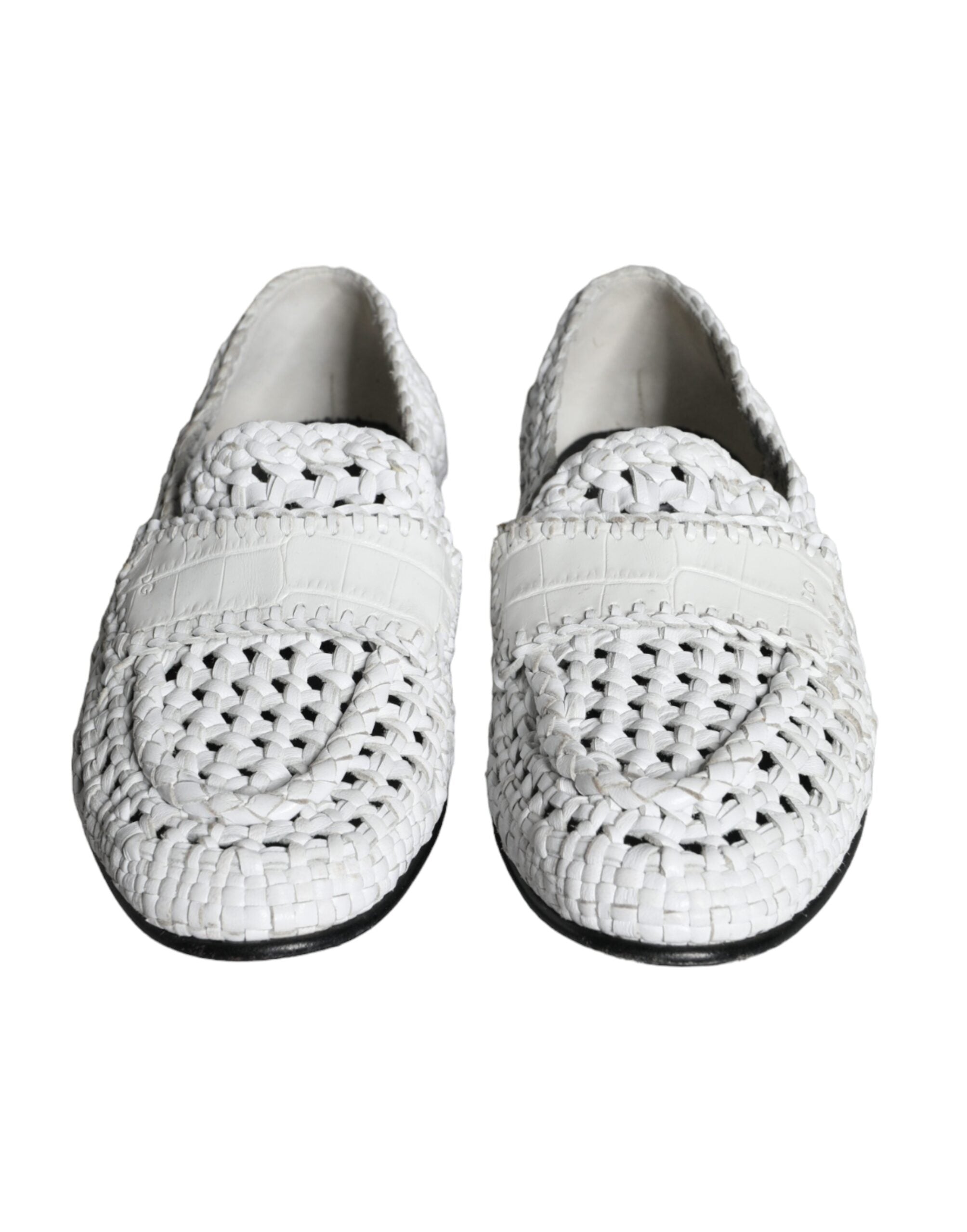 Ανδρικά παπούτσια Dolce & Gabbana White Woven Leather Slip On Loafers