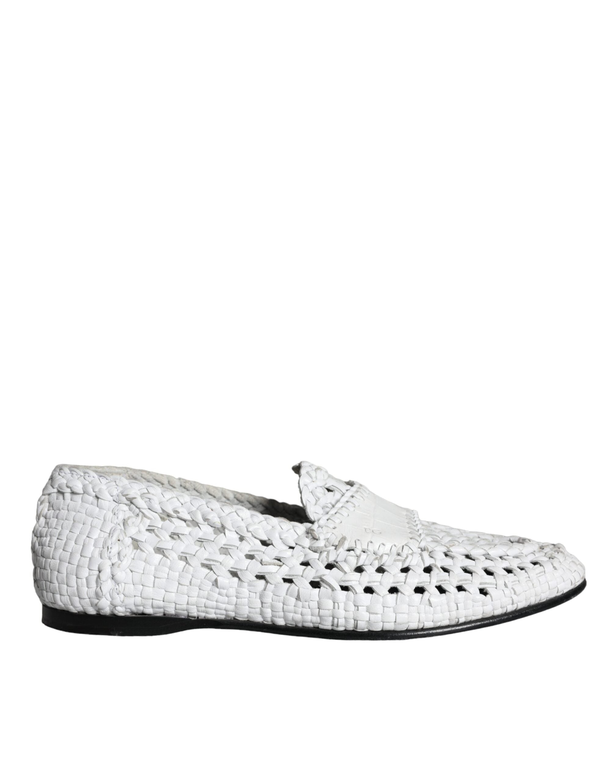 Ανδρικά παπούτσια Dolce & Gabbana White Woven Leather Slip On Loafers