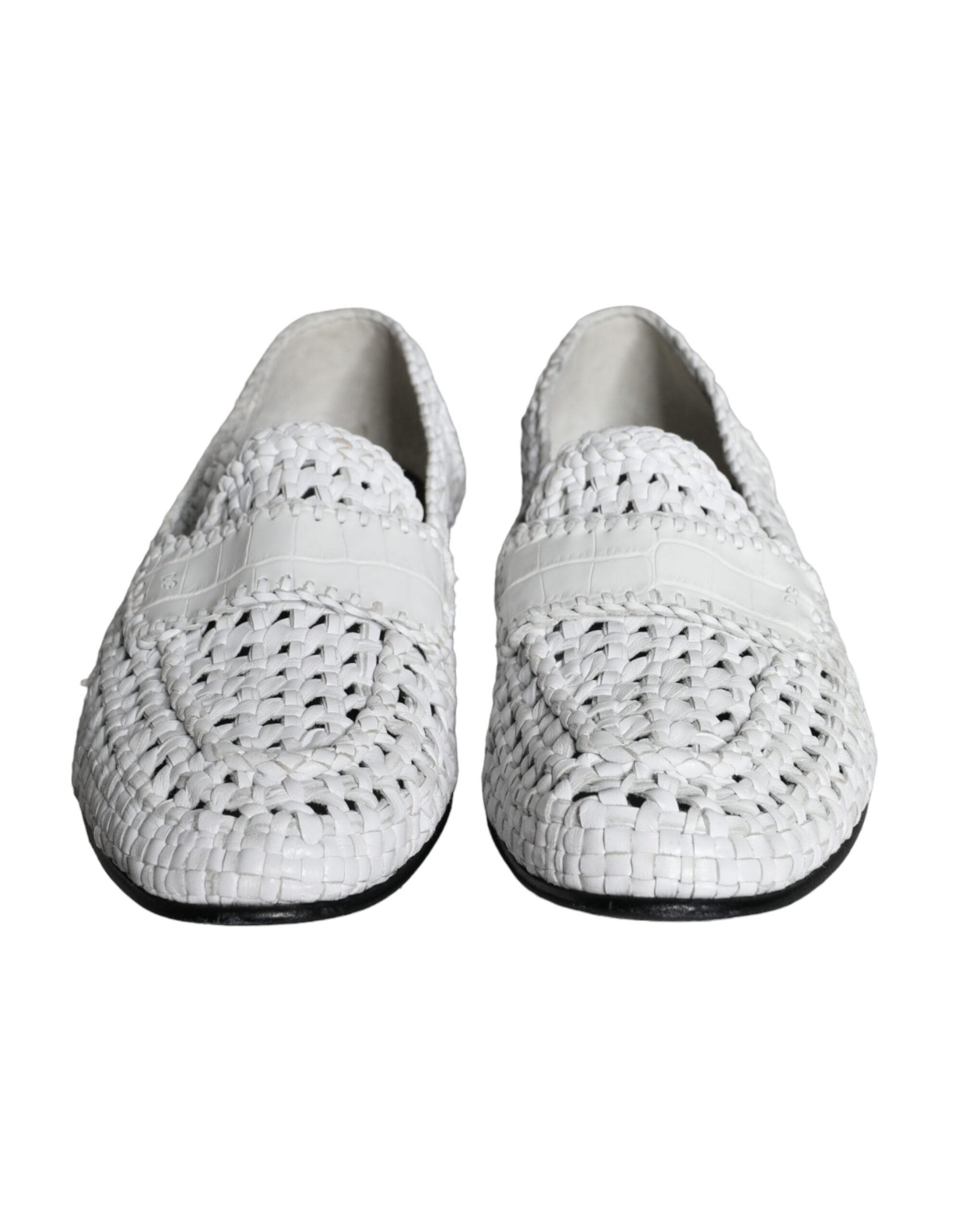 Ανδρικά παπούτσια Dolce & Gabbana White Woven Leather Slip On Loafers