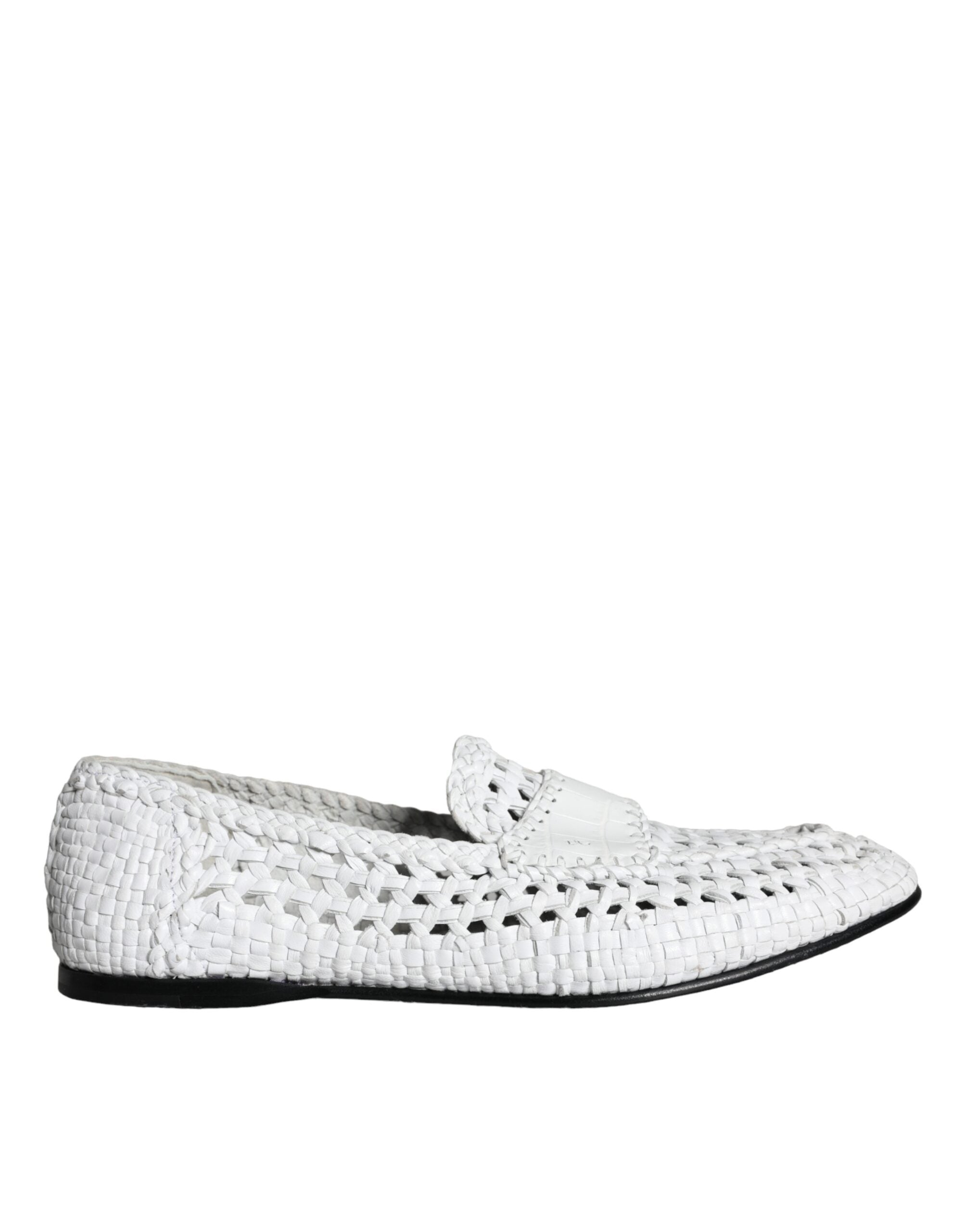 Ανδρικά παπούτσια Dolce & Gabbana White Woven Leather Slip On Loafers