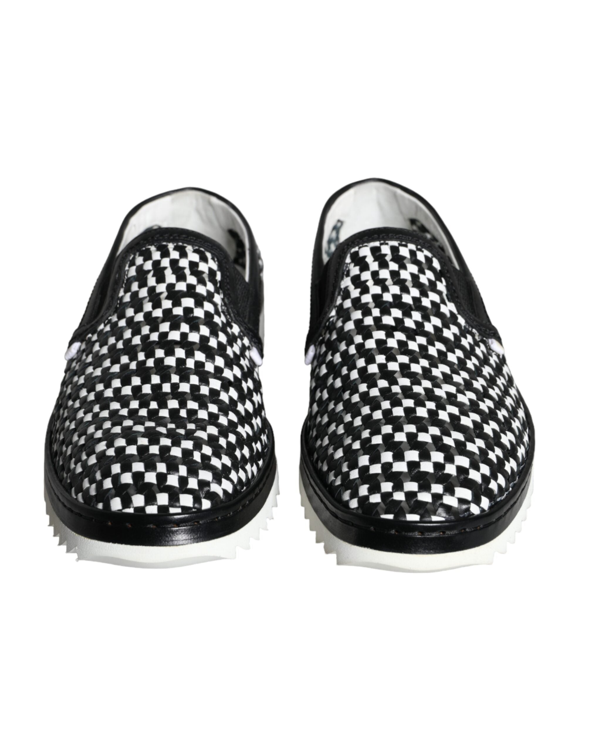 Dolce & Gabbana Black White Weaved Slip On Ανδρικά Loafers Παπούτσια