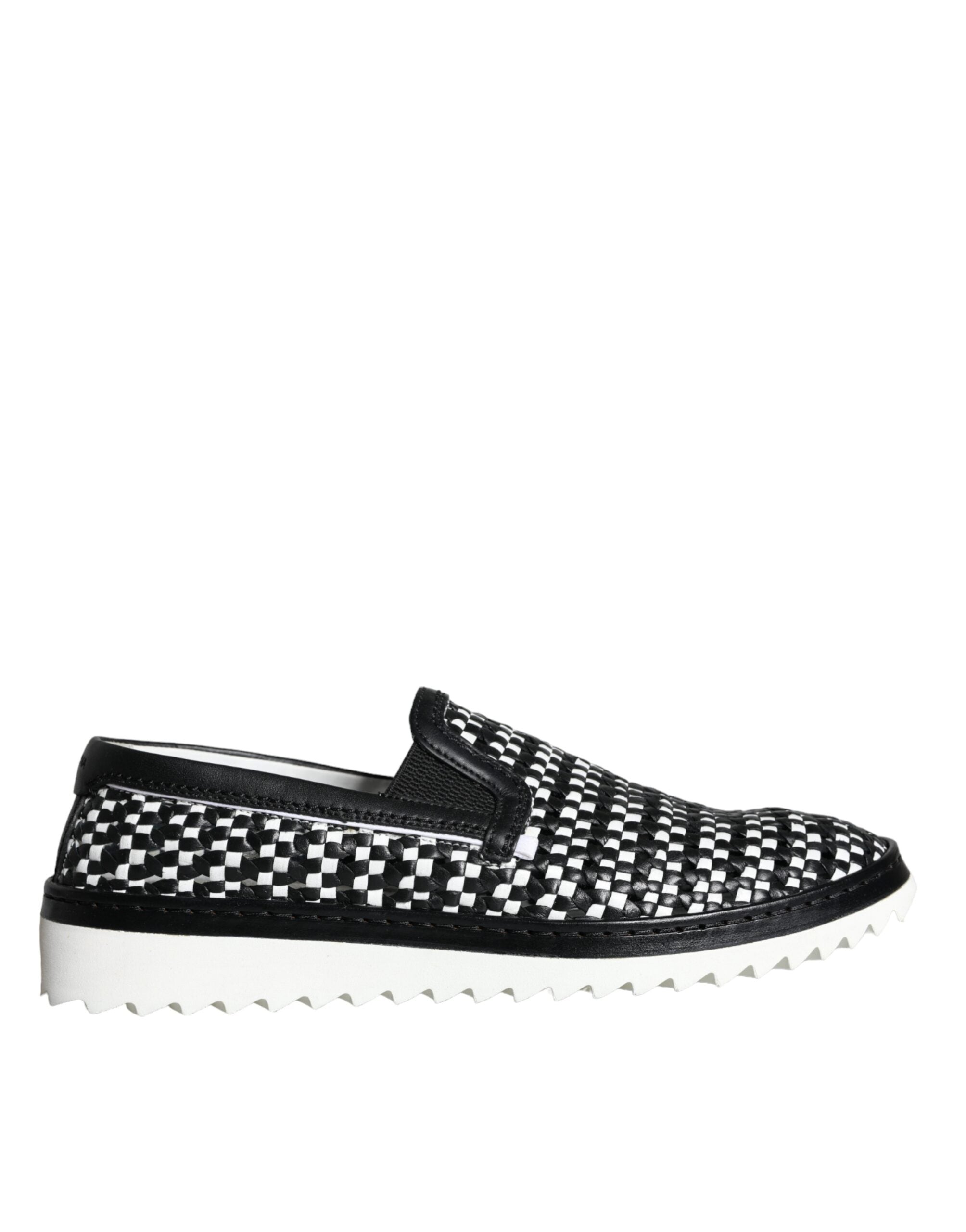 Dolce & Gabbana Black White Weaved Slip On Ανδρικά Loafers Παπούτσια