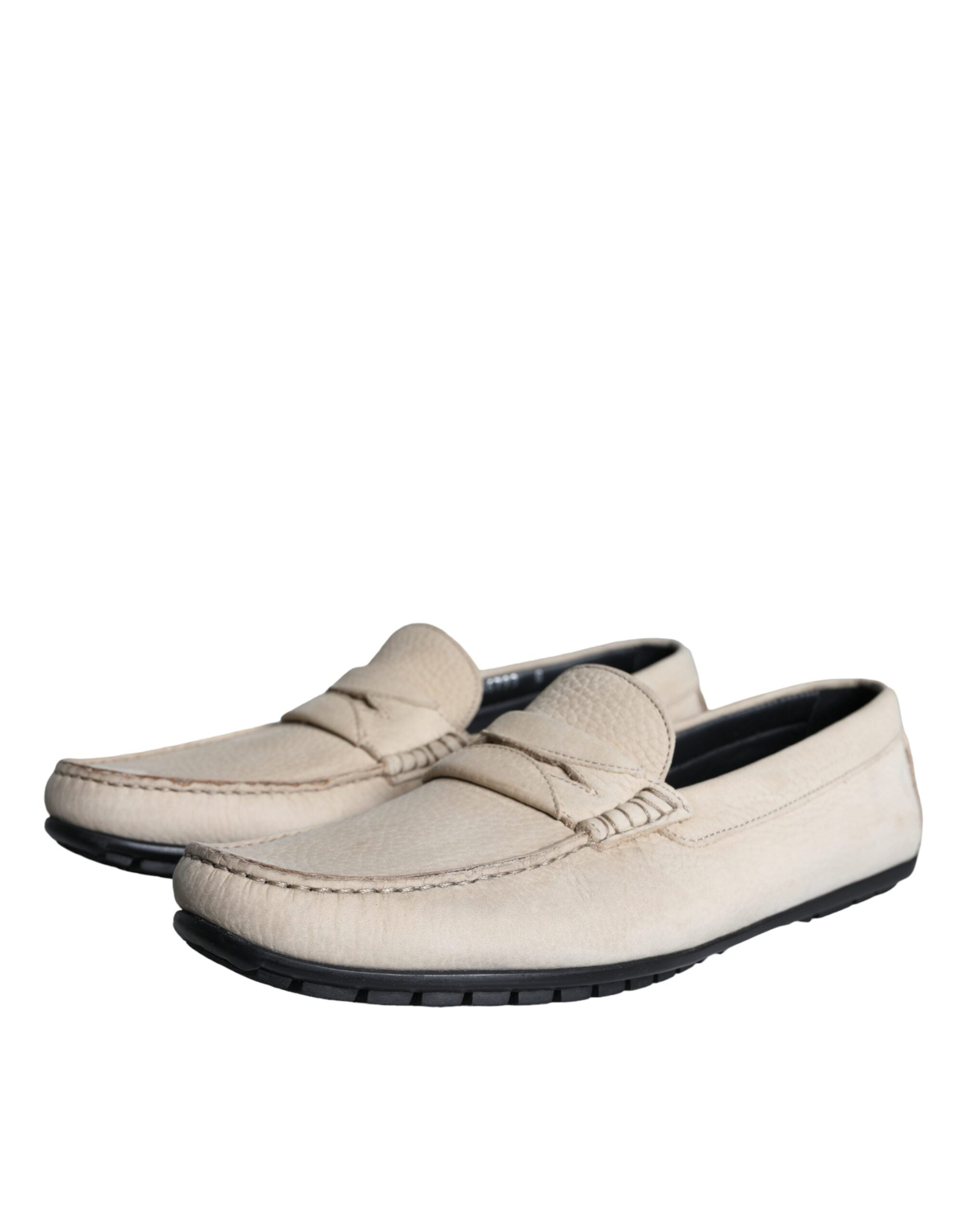 Ανδρικά παπούτσια Dolce & Gabbana Beige Leather Slip Mocassin Loafers