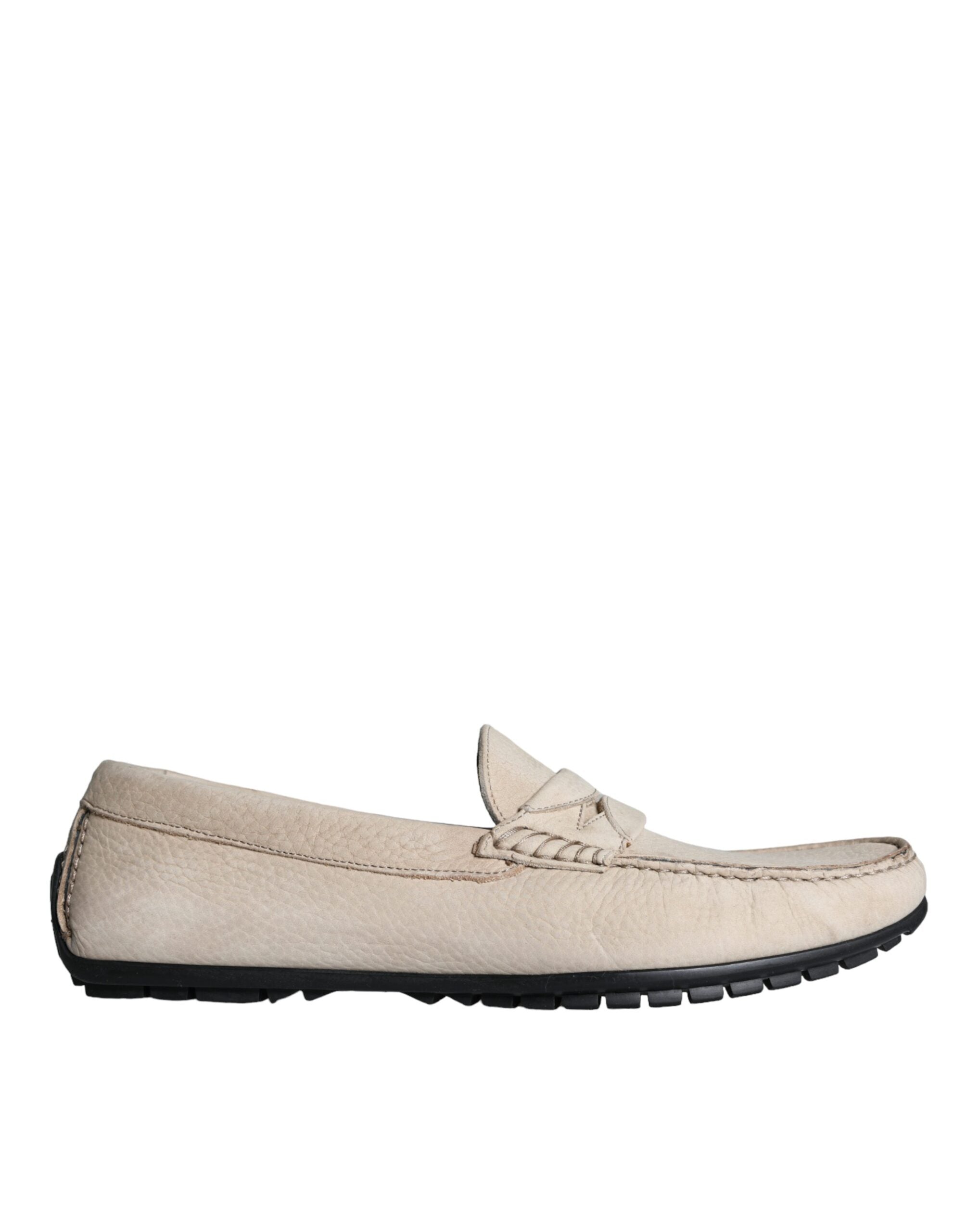 Ανδρικά παπούτσια Dolce & Gabbana Beige Leather Slip Mocassin Loafers