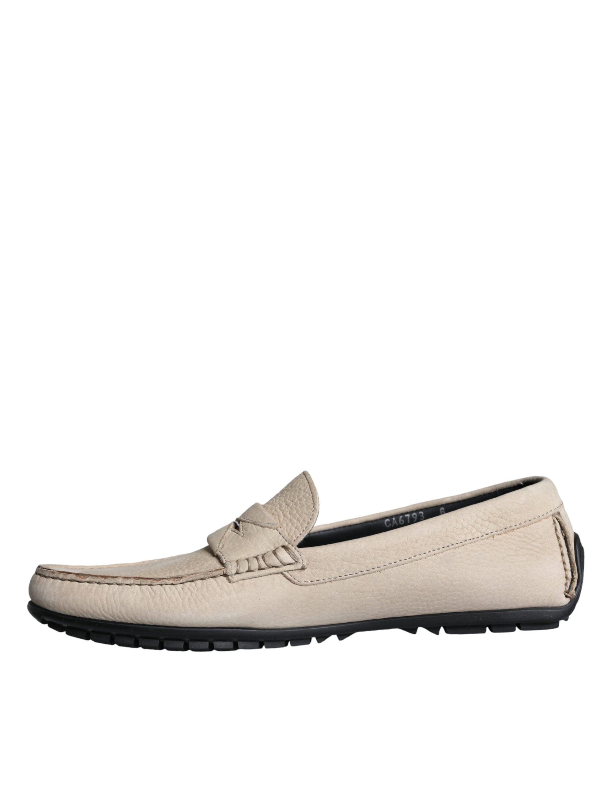 Ανδρικά παπούτσια Dolce & Gabbana Beige Leather Slip Mocassin Loafers