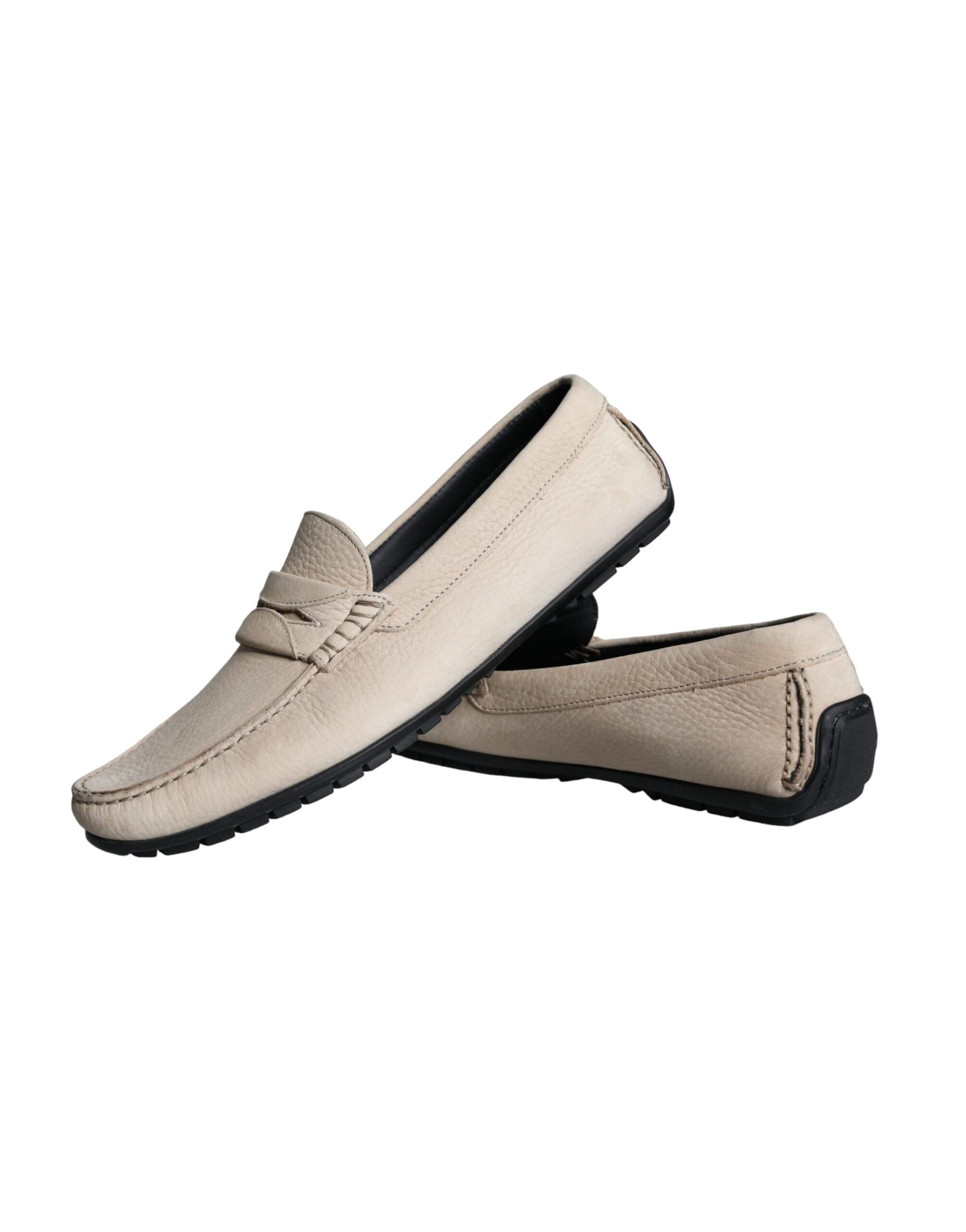 Ανδρικά παπούτσια Dolce & Gabbana Beige Leather Slip Mocassin Loafers