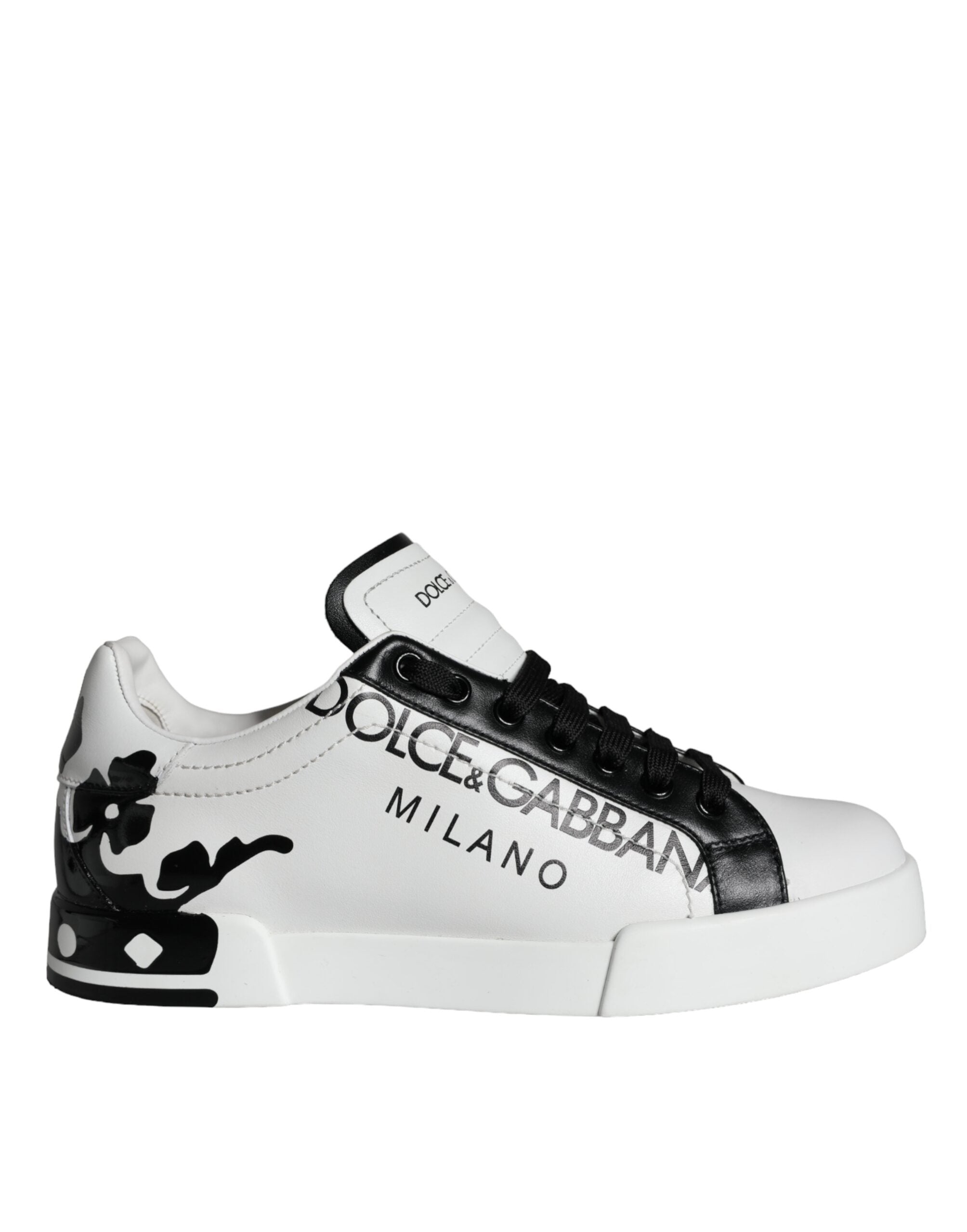 Παπούτσια Dolce & Gabbana White Black Leather Crown Milano Sneakers