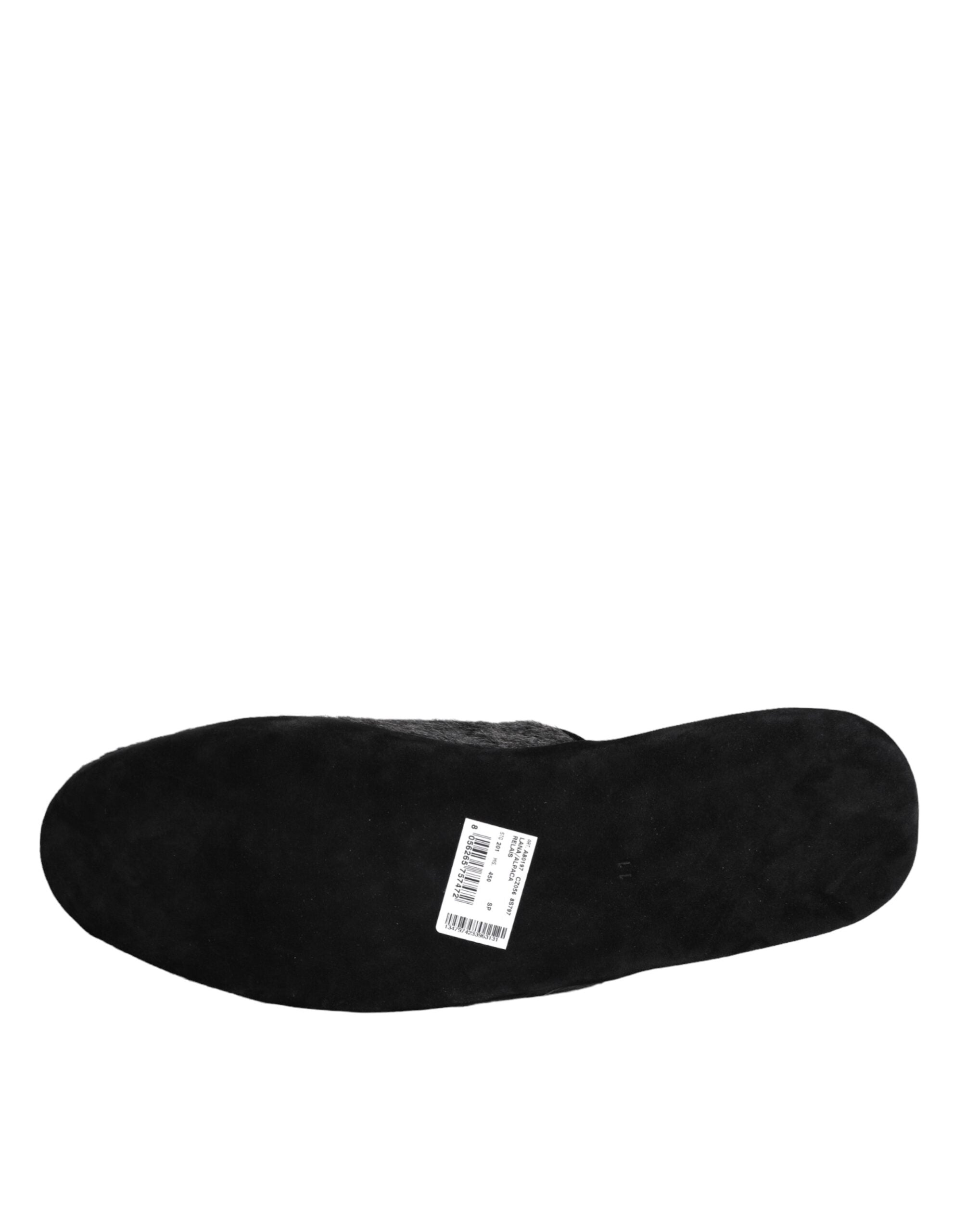 Dolce & Gabbana Μαύρη Faux Fur Slides Slippers Slip On Shoes