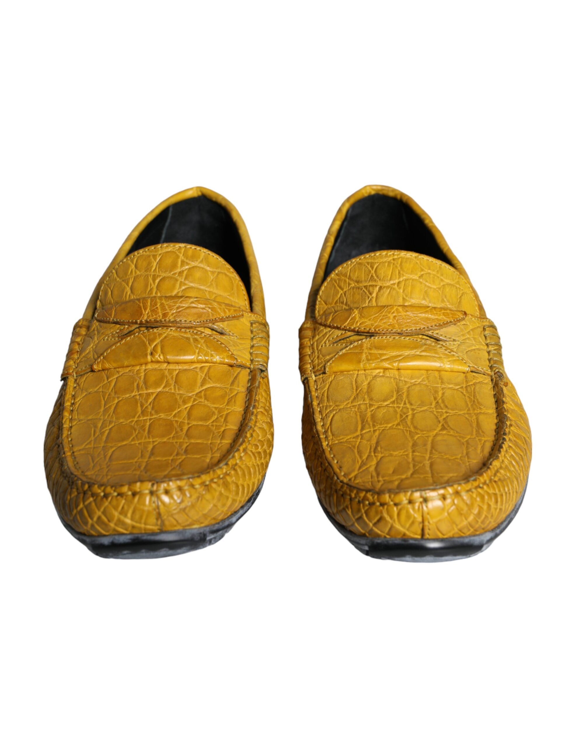 Dolce & Gabbana Yellow Leather Slip Mocassin Loafers Παπούτσια