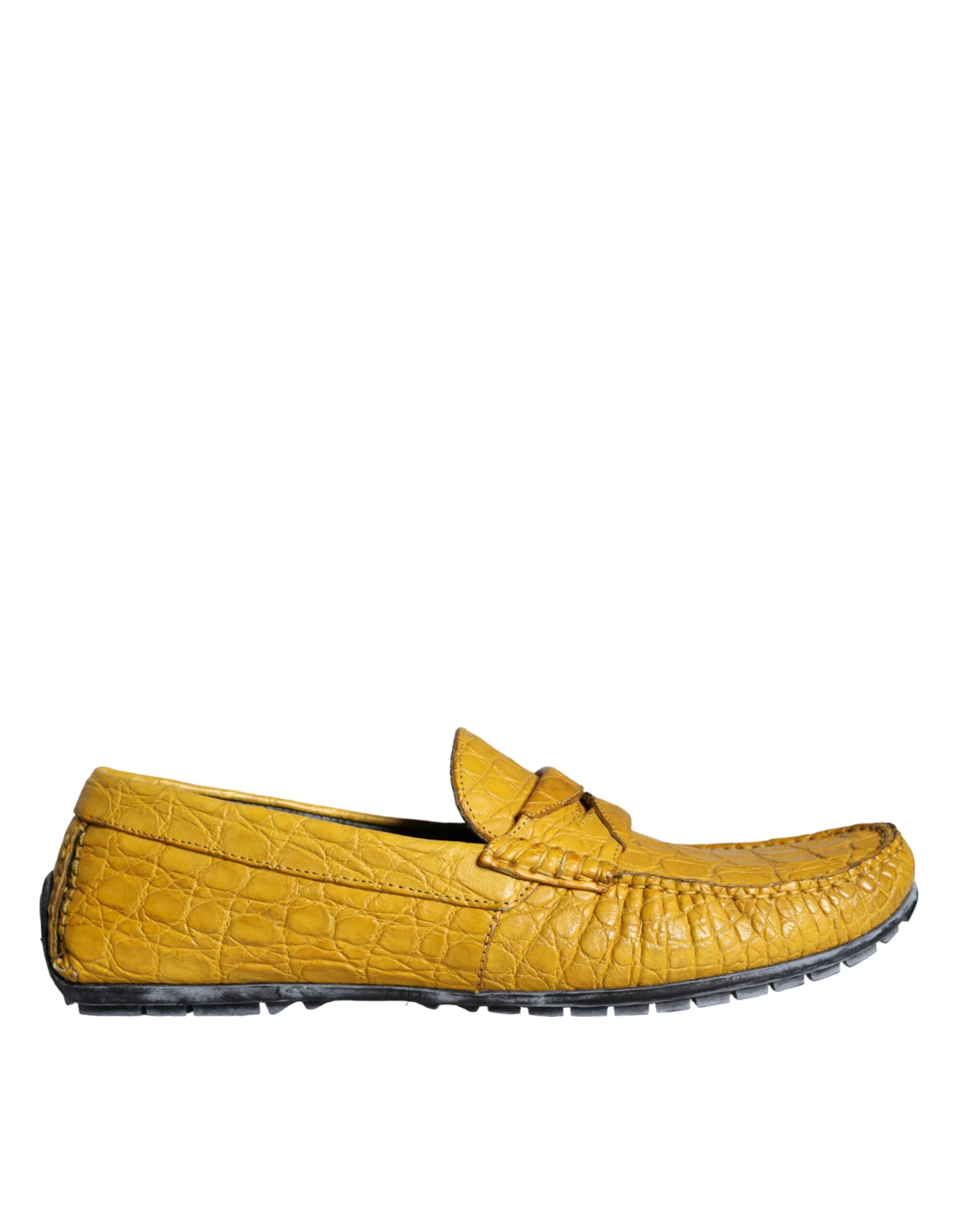 Dolce & Gabbana Yellow Leather Slip Mocassin Loafers Παπούτσια