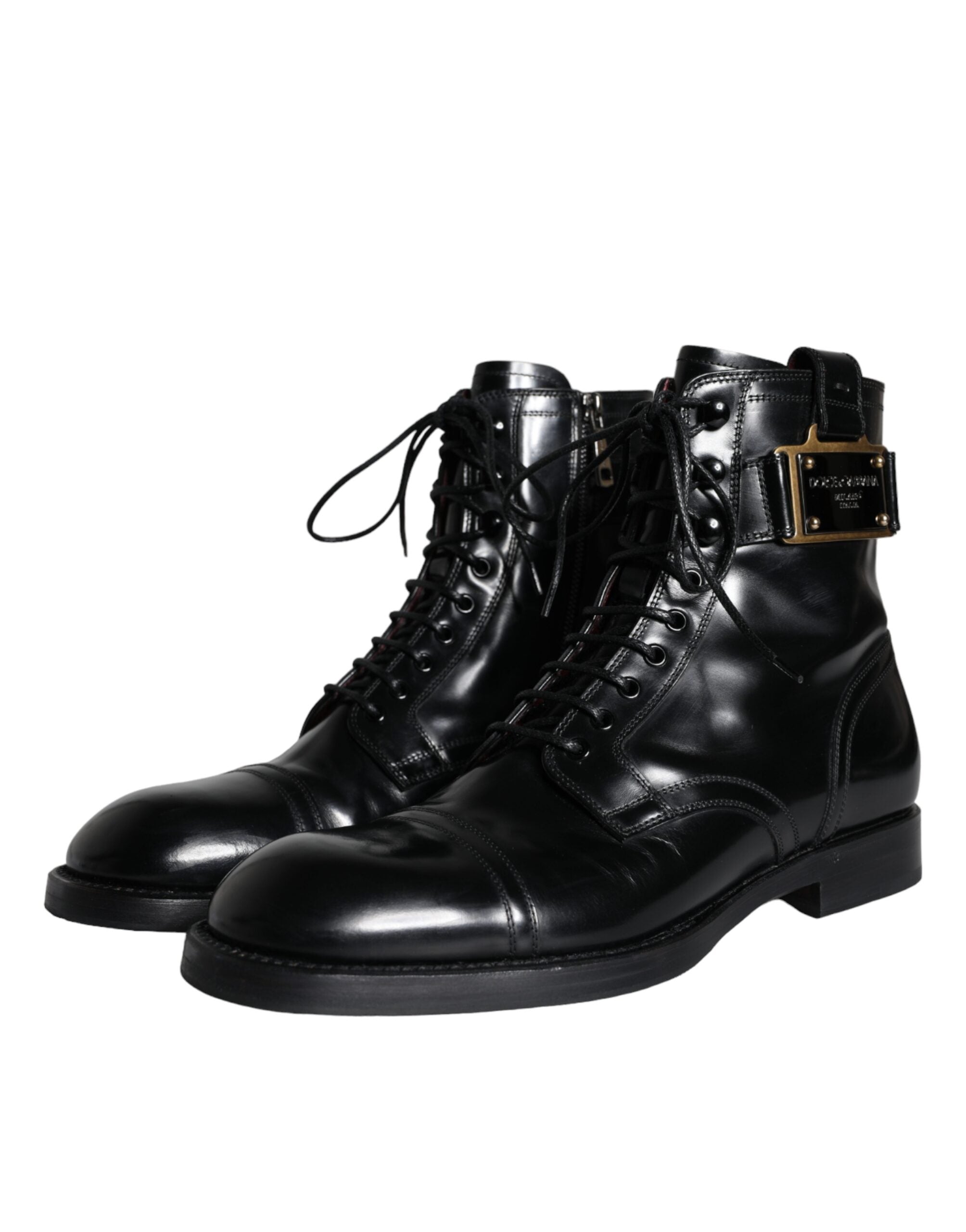 Dolce & Gabbana Μαύρο λογότυπο Lace Up Mid Calf Ανδρικές Μπότες Παπούτσια