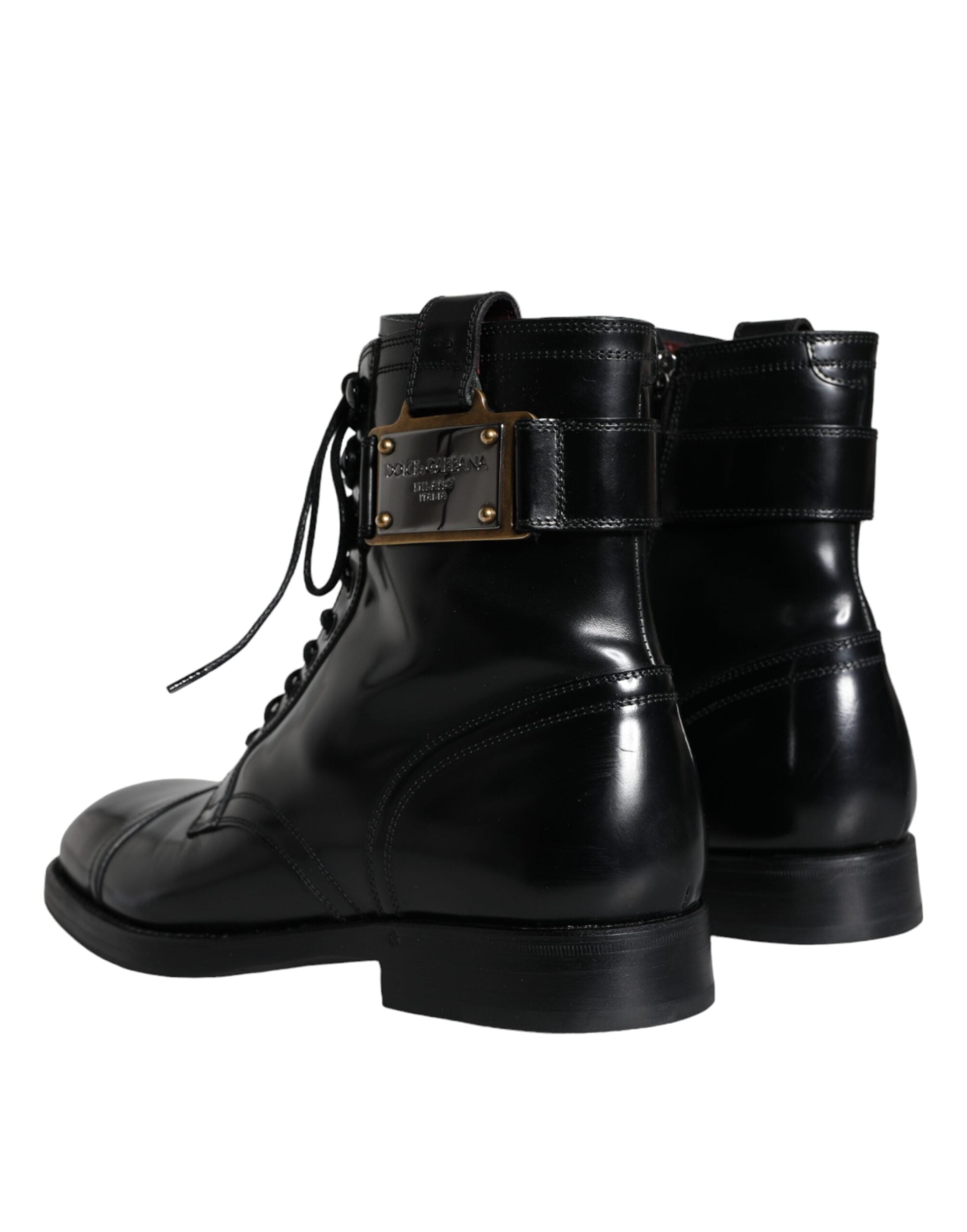 Dolce & Gabbana Μαύρο λογότυπο Lace Up Mid Calf Ανδρικές Μπότες Παπούτσια