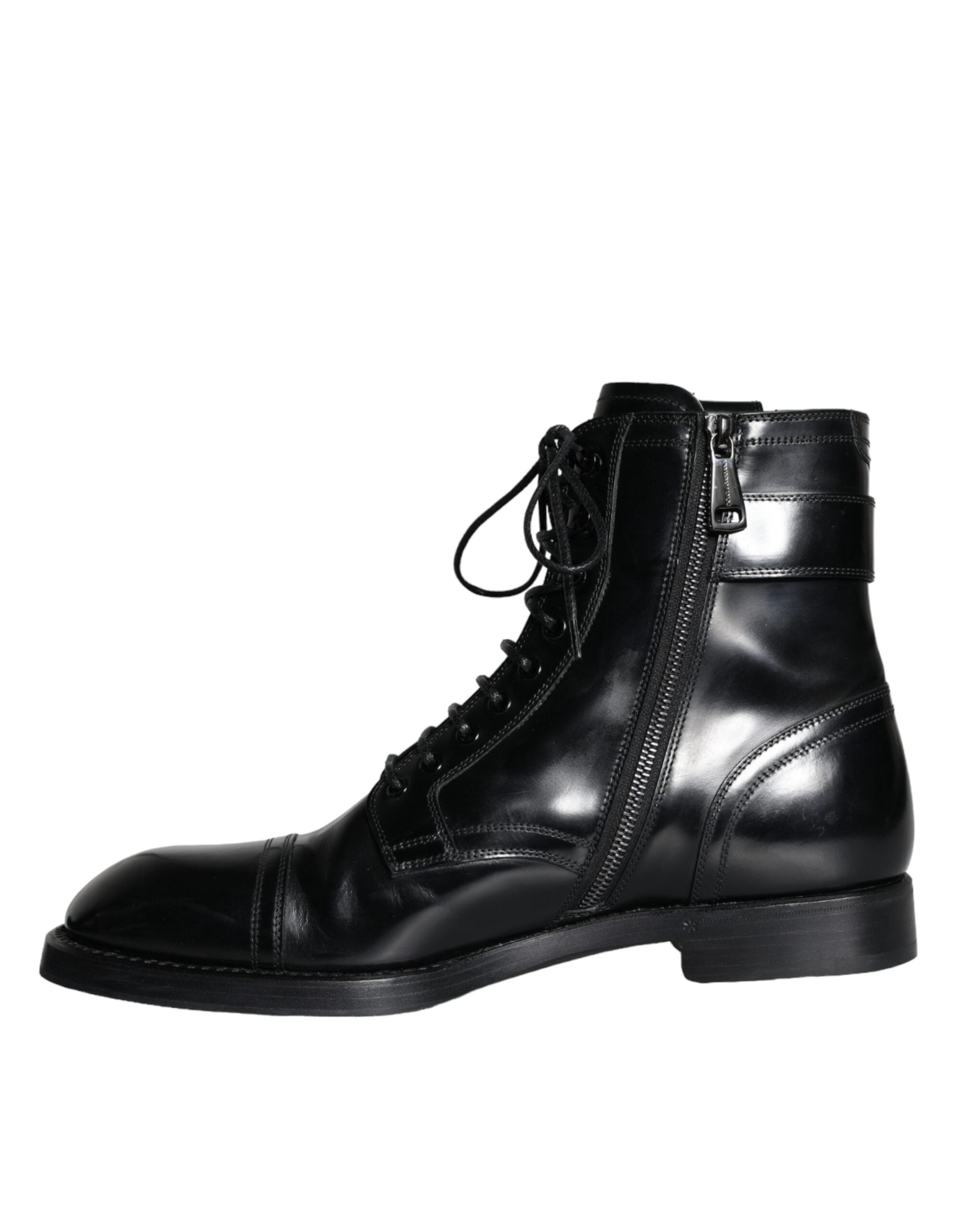 Dolce & Gabbana Μαύρο λογότυπο Lace Up Mid Calf Ανδρικές Μπότες Παπούτσια